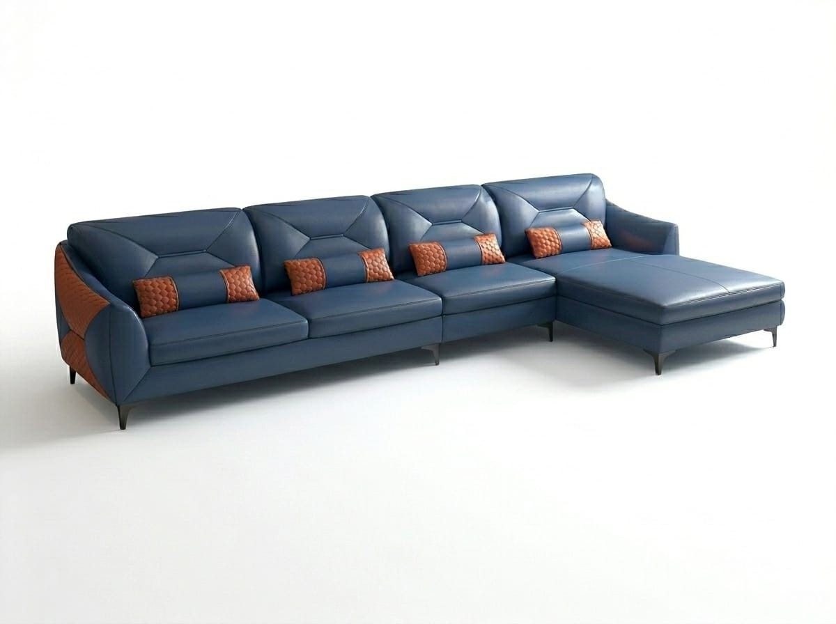 Xlmoebel Wohnlandschaft Modernes L-förmiges Leder-Ecksofa in Blau mit Couchtisch, 2 Teile, Made in Europa
