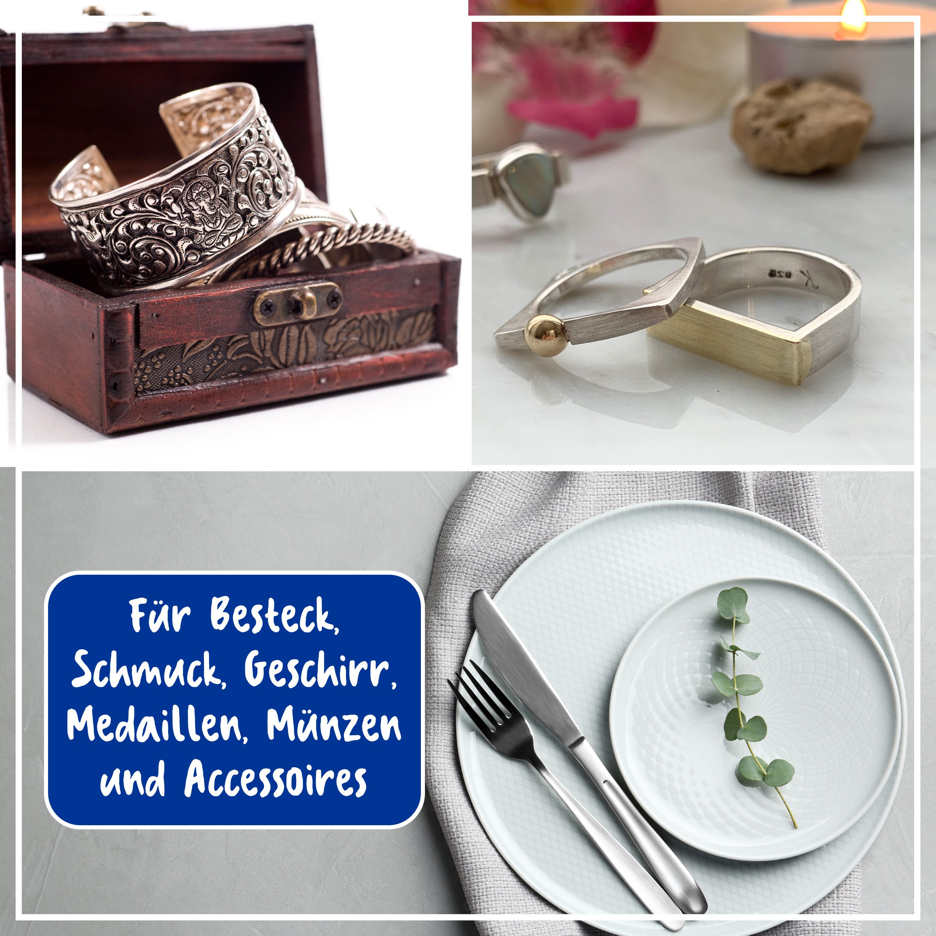 poliboy Silber Intensiv Pflege - 200 ml Schmuckreiniger (zur Reinigung und Pflege für Silber und Gold - Made in Germany)