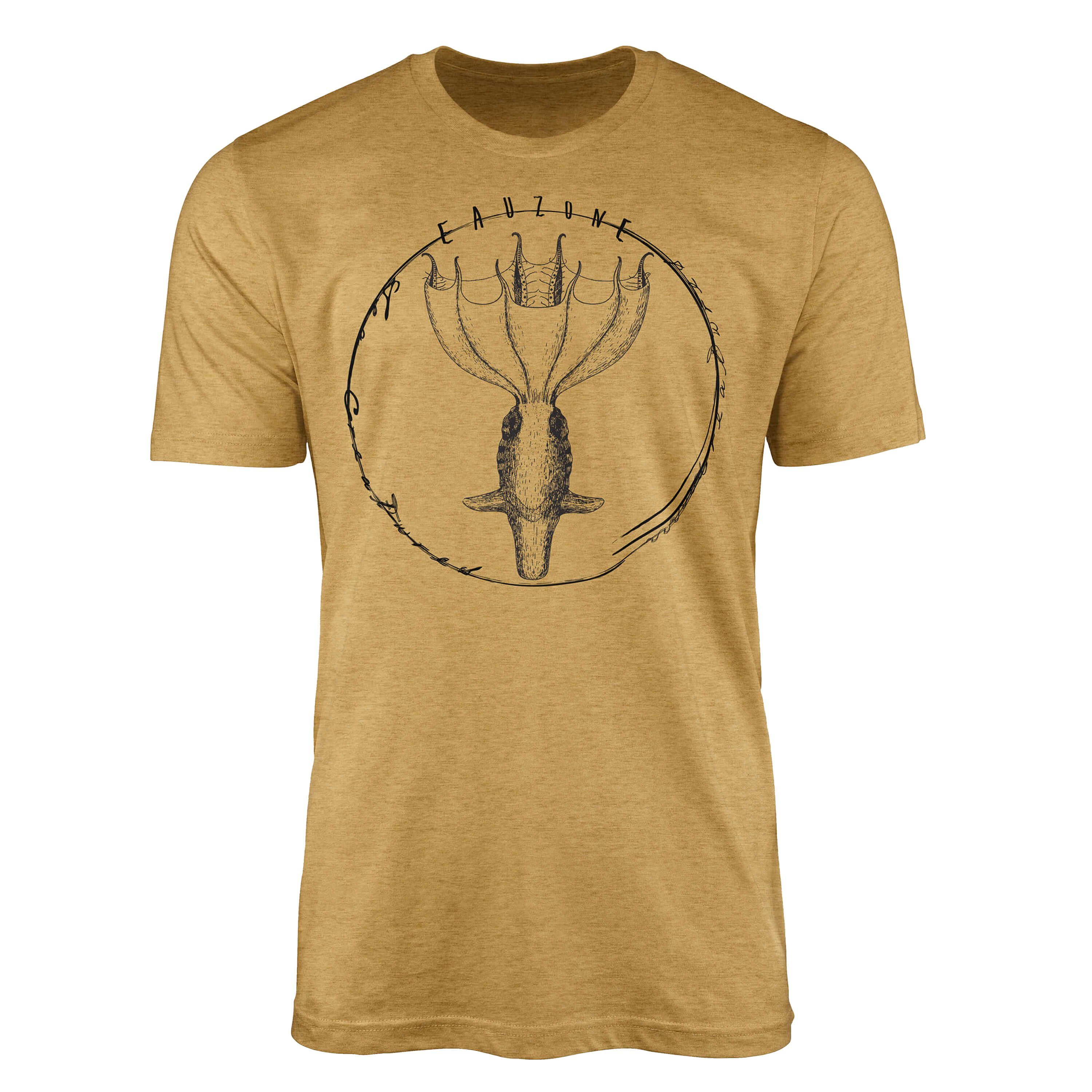 Sinus Art T-Shirt T-Shirt Tiefsee Fische - Serie: Sea Creatures, feine Struktur und sportlicher Schnitt / Sea 062 Antique Gold