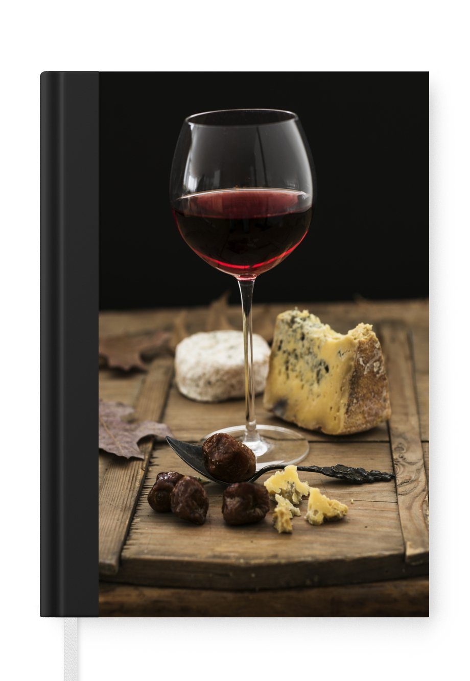 MuchoWow Notizbuch Rotwein mit Käse auf einem Holzbrett, Journal, Merkzettel, Tagebuch, Notizheft, A5, 98 Seiten, Haushaltsbuch