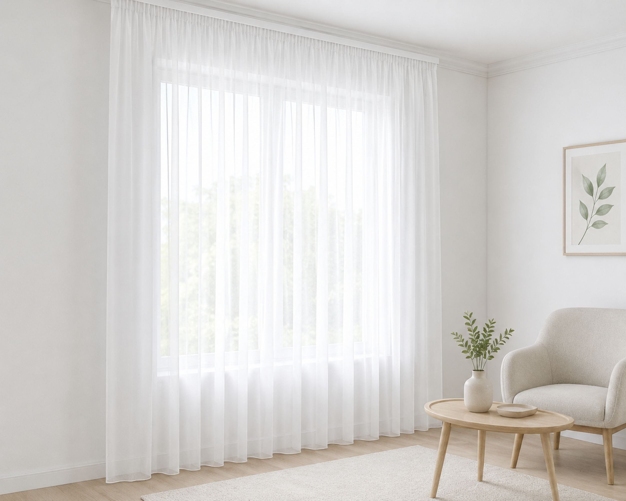 Gardinen by Justyna Gardine Gardine Voile Weiß mit Kräuselband und Bleiband (1 St), Kräuselband, halbtransparent, Fertiggardine,(Raffverhältnis 1:2),Halbtransparent,Pflegeleicht,Store