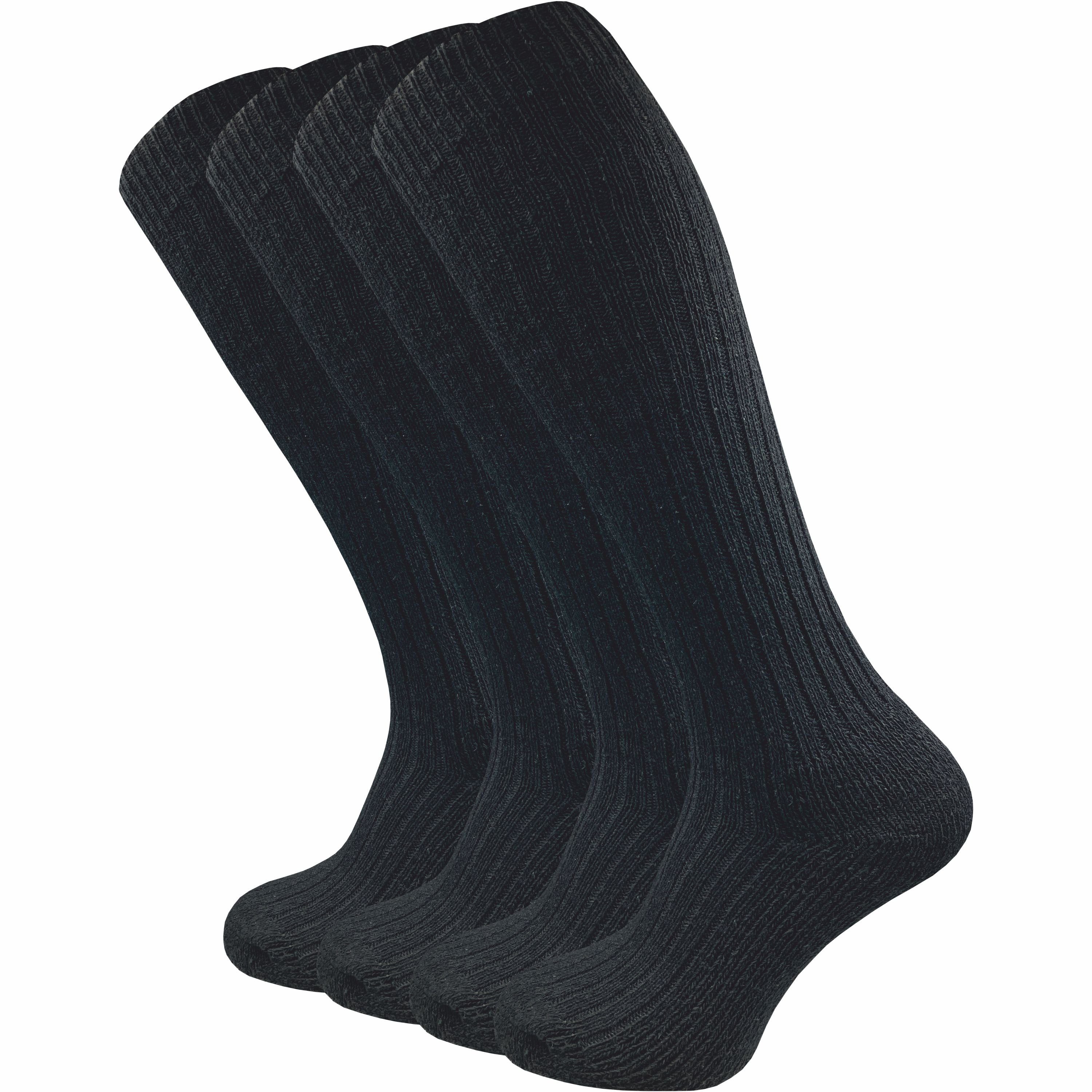 GAWILO Norwegersocken für Herren mit wärmender Wolle und extra dicker Plüschsohle (4 Paar) schwarzer Kniestrumpf mit verstärkten Belastungszonen und Frotteefuß