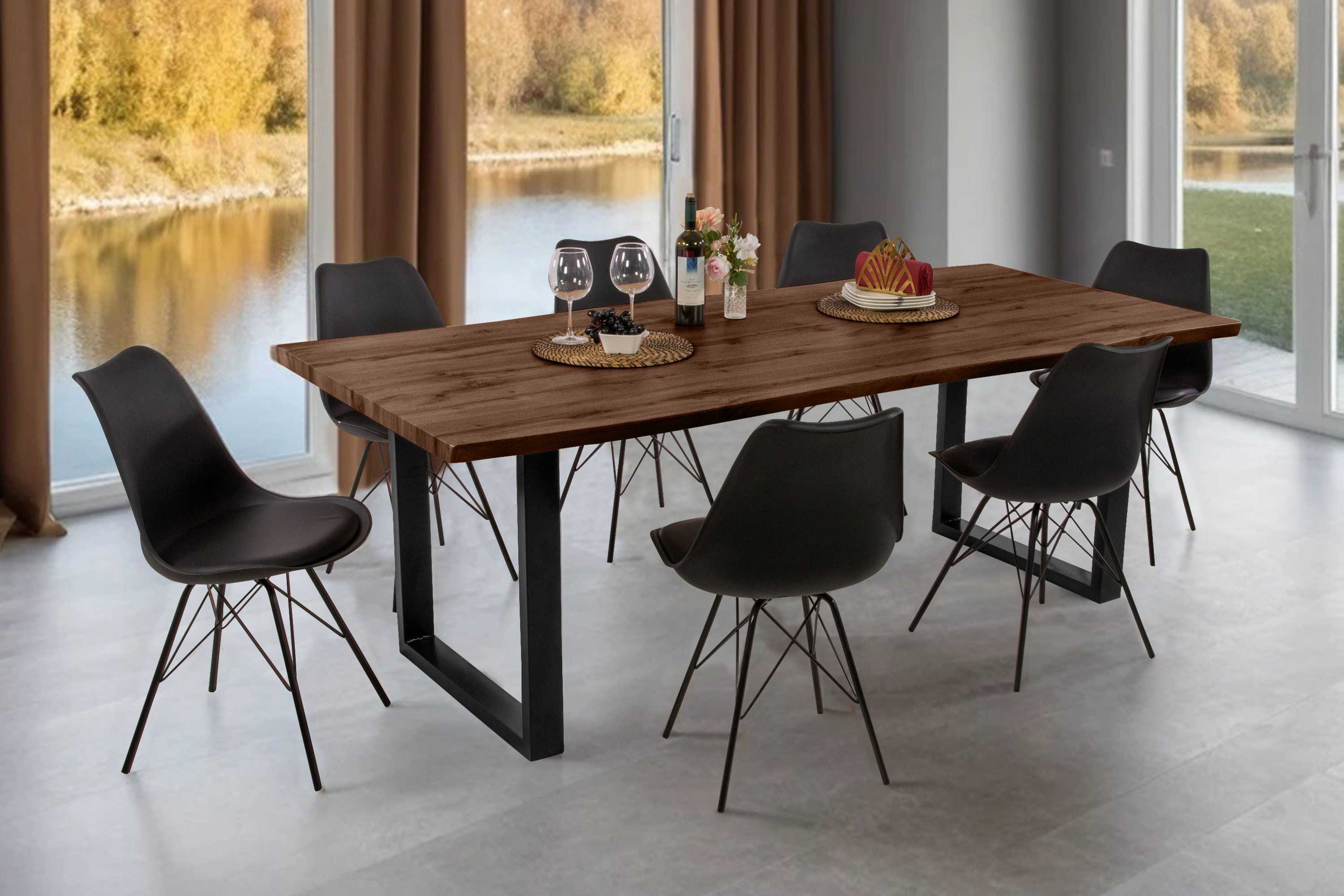 Loreno® Esstisch Josy, Nussbaumholz, Baumkante, MDF-Platte, günstig online kaufen