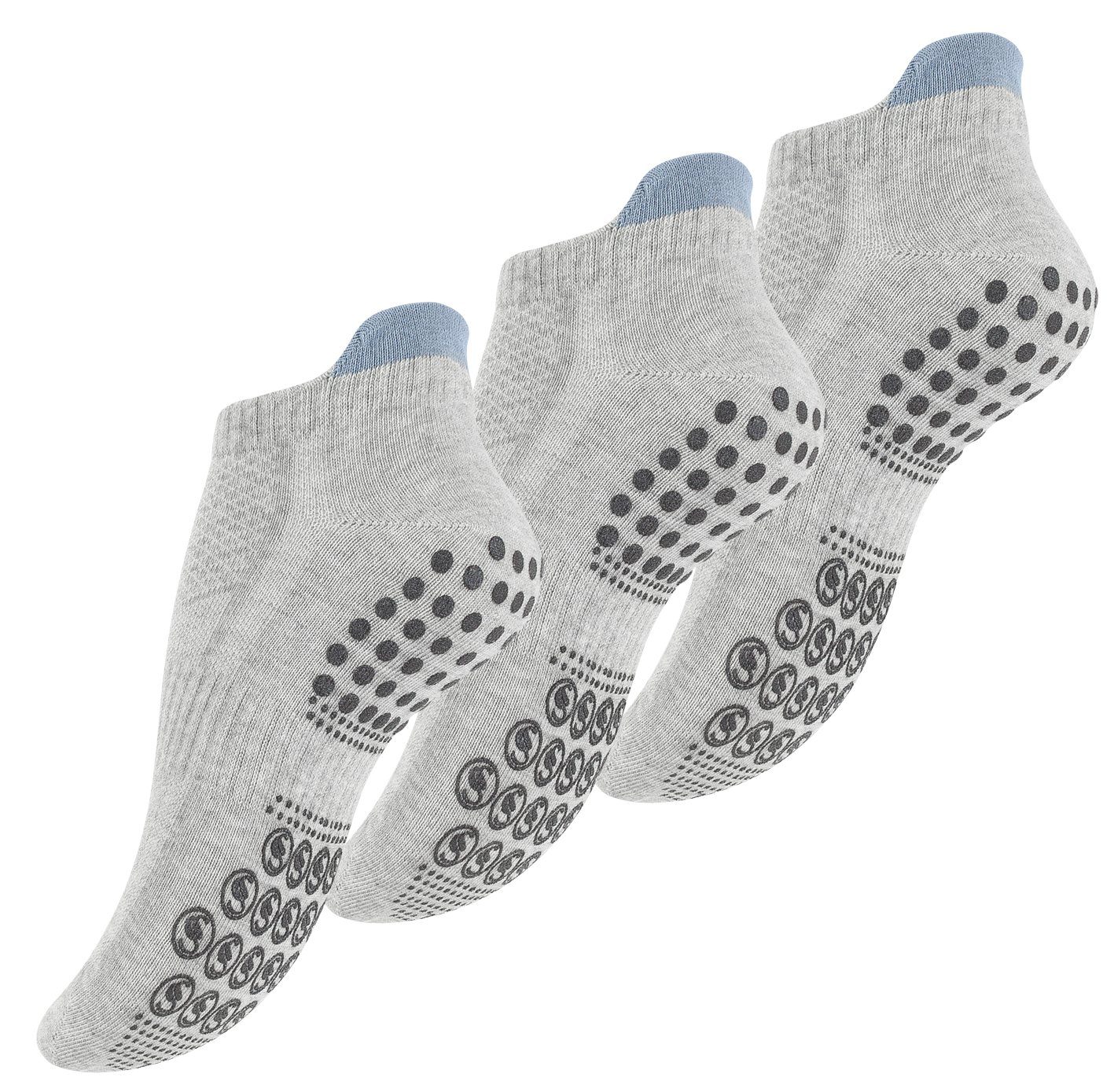 Stark Soul® Sneakersocken für und mit Yoga ABS - (3-Paar) Pilates Antirutschsohle grau