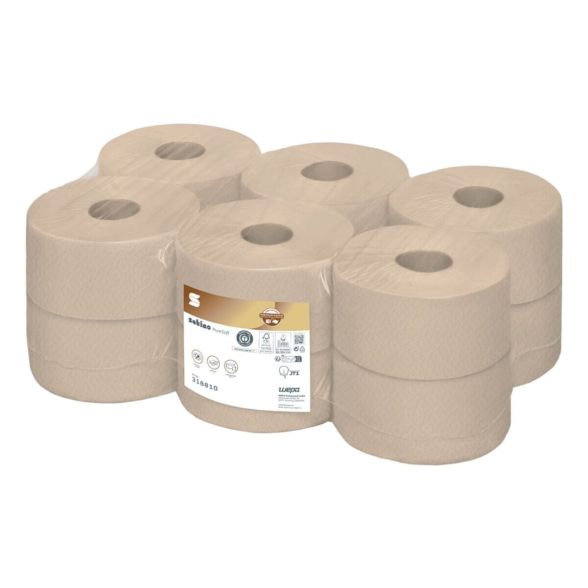 Satino Toilettenpapier PureSoft (12-St), 2-lagig, natur mit Prägung, 180 m/Rolle