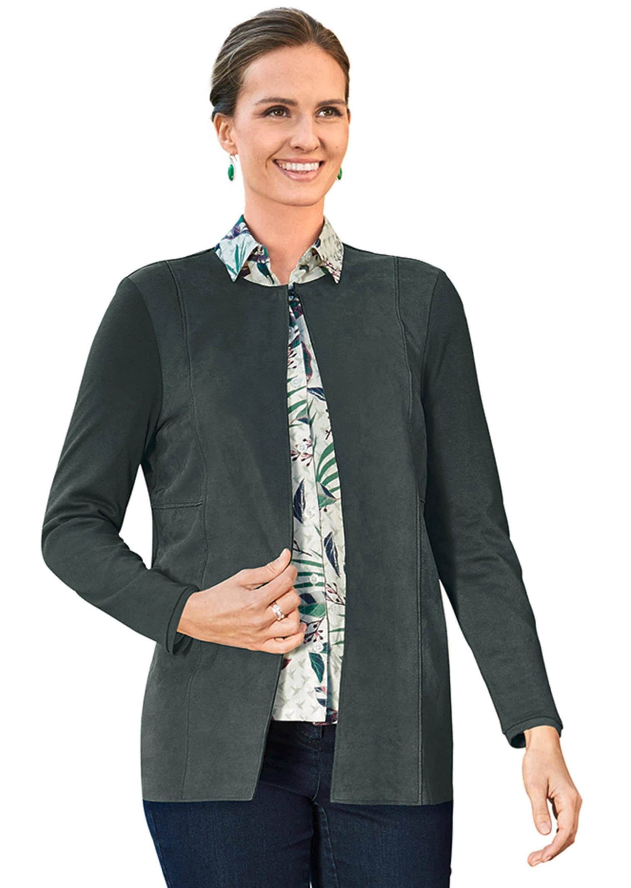 Jerseyblazer Bequeme Shirtjacke in kombinationsstarker Velourslederoptik