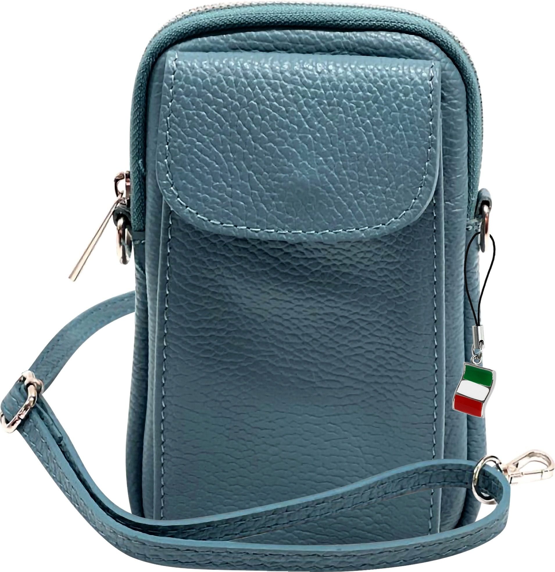 FLORENCE Handtasche Florence Damen Mini-Handtasche echtes (Umhängetasche), Damen Umhängetasche, Handtasche Leder, hellblau ca. 12cm x ca. 20cm
