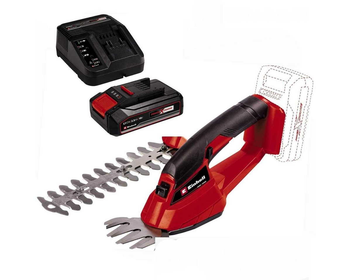 Einhell Akku-Gras- und Strauchscherenset Strauchschere GC-CG 18 Li- 18 V mit 2.5 Ah Akku + Ladegerät