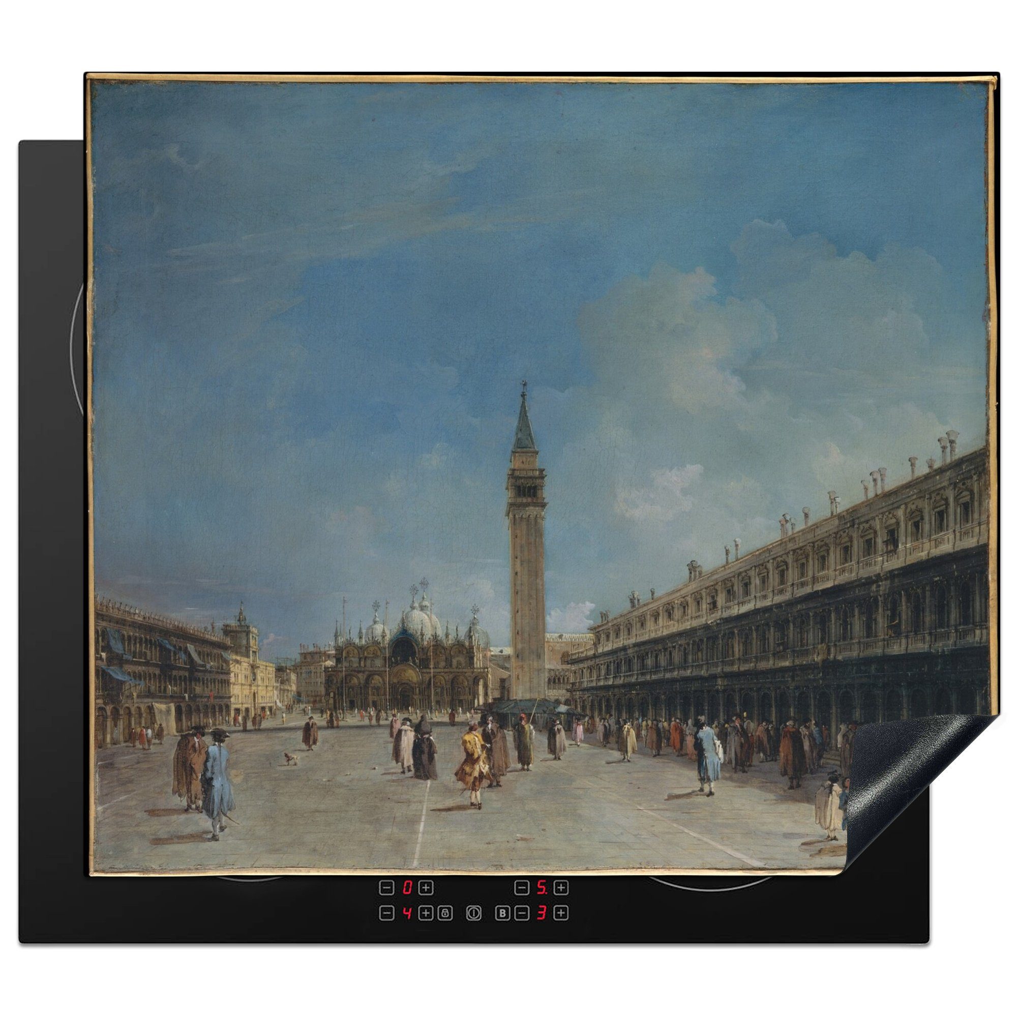 MuchoWow Herdblende-/Abdeckplatte Piazza San Marco - Gemälde von Francesco Guardi, Vinyl, (1 tlg), 60x52 cm, Mobile Arbeitsfläche nutzbar, Ceranfeldabdeckung