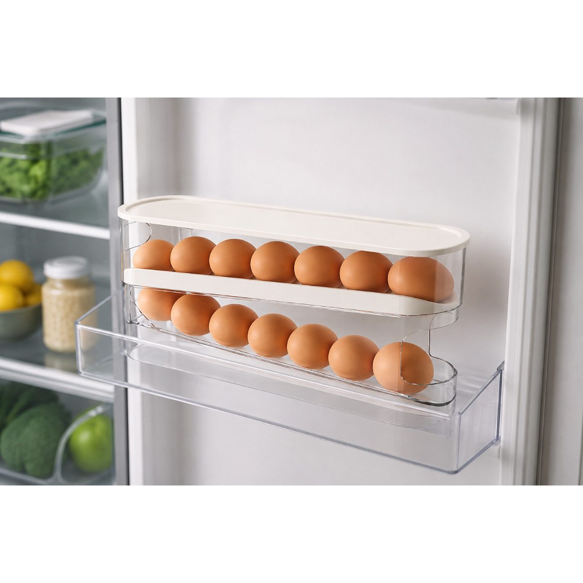 R2 Invest Eierkorb Eierbehälter für Kühlschrank 33 × 8,5 × 14 cm für 12 bis 14 Eier – Bild 2 von 2