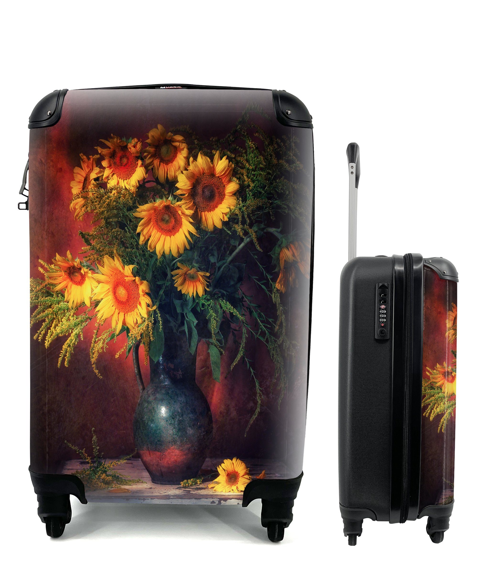 MuchoWow Handgepäckkoffer Sonnenblumen - Vase - Stilleben, 4 Rollen, Reisetasche mit rollen, Handgepäck für Ferien, Trolley, Reisekoffer