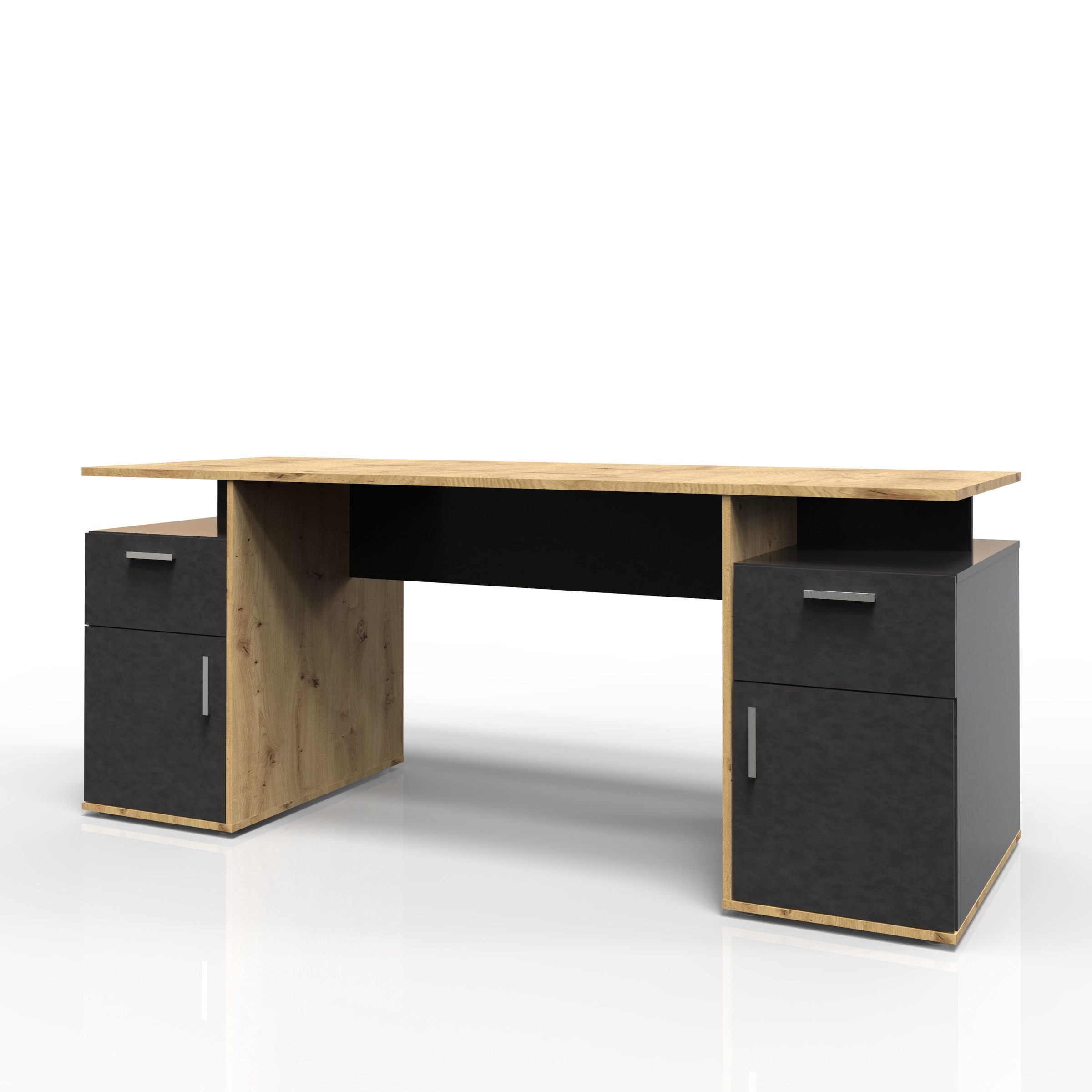 FMD Möbel Schreibtisch in Artisan Eiche Dekor-Matera - 185,1x75x67,5cm (BxHxT)