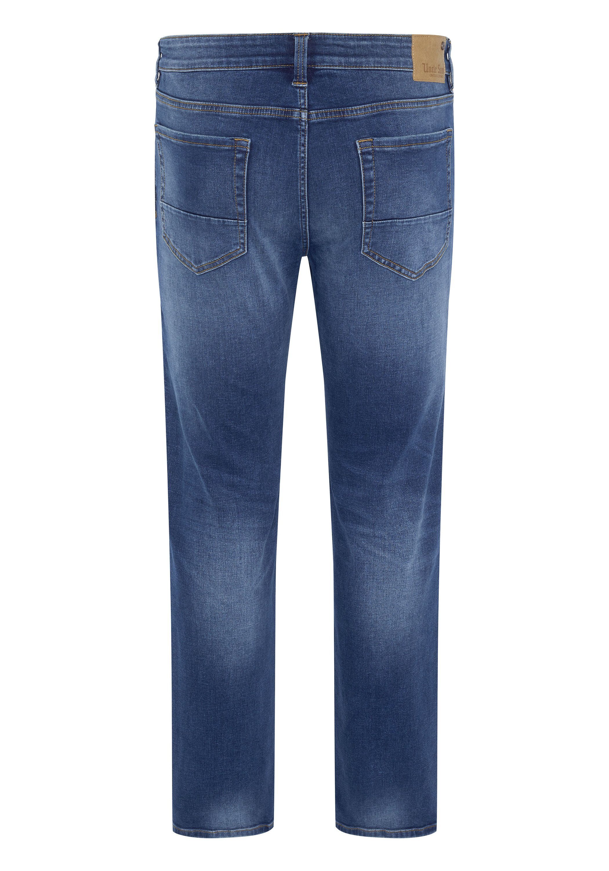 Uncle Sam Straight-Jeans in leichter (1-tlg) Used-Waschung Mittelblau