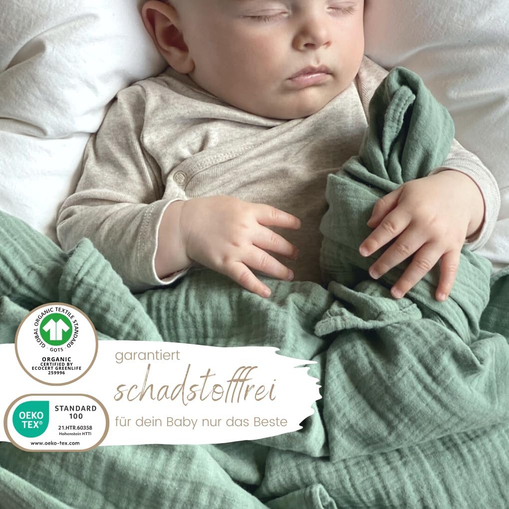 Babydecke Mulltücher 4er-SET gekreppt, Spucktuch 64x64 100% GOTS BIO-Baumwolle, DIKOS, PREMIUM Qualität atmungsaktiv, nachhaltig, plastikfrei, kuschelweich