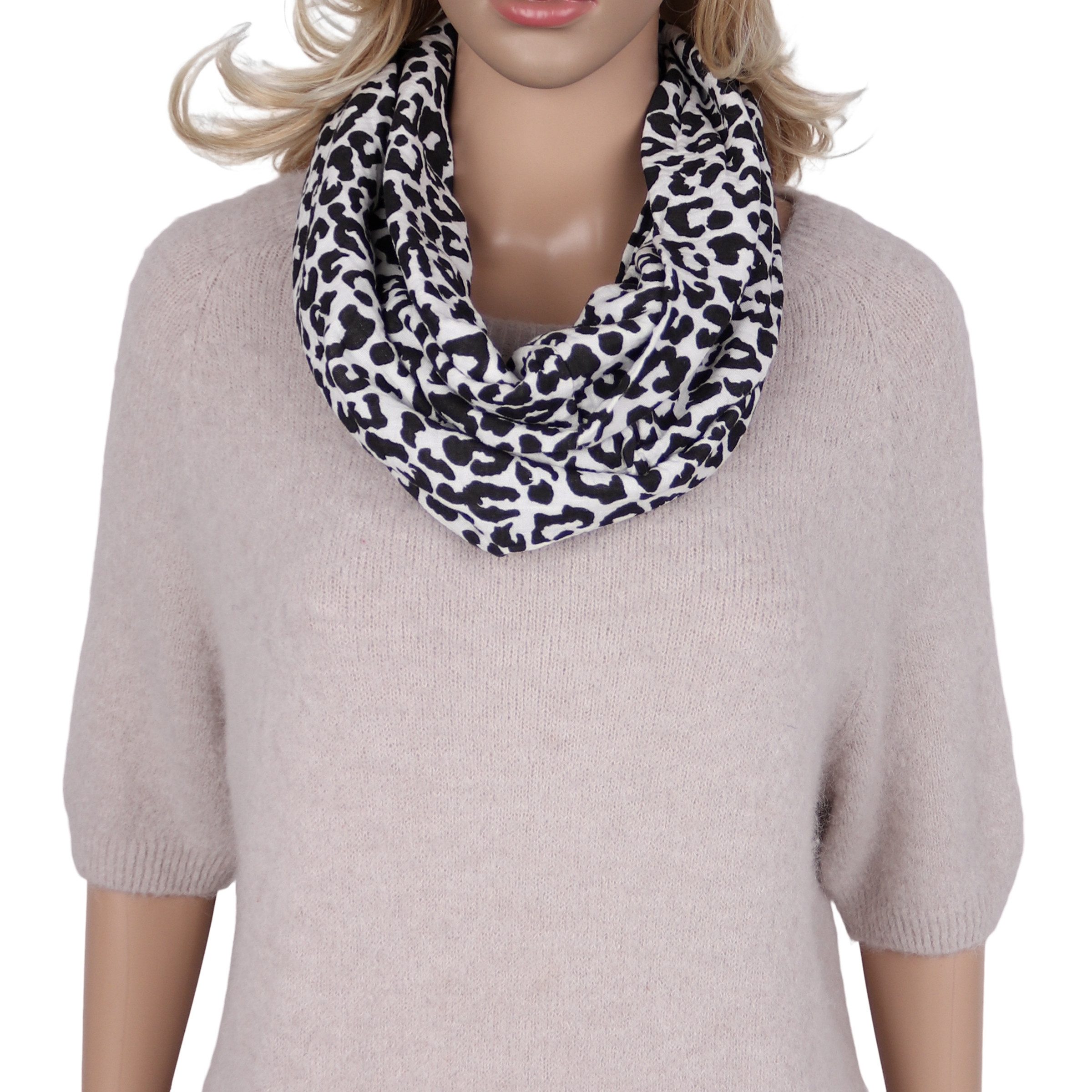 MIRROSI Loop Damen Schal aus Musellin, Made in Italy 70x20cm, Leo, Schlauchschal, (Zweimal um den Hals wickelbar, ca.70x20cm), Damen Halstuch ideal für Frühling, Sommer oder Herbst