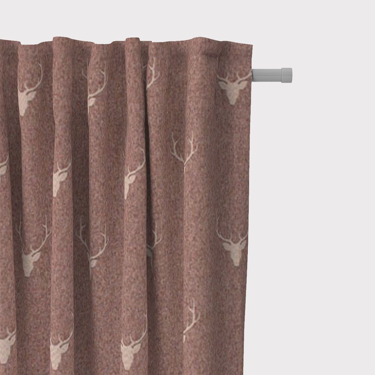 SCHÖNER LEBEN. Vorhang Gardine Jacquard Hirschkopf Geweih rotbraun beige 245cm, Smokband, blickdicht, Jacquard, handmade