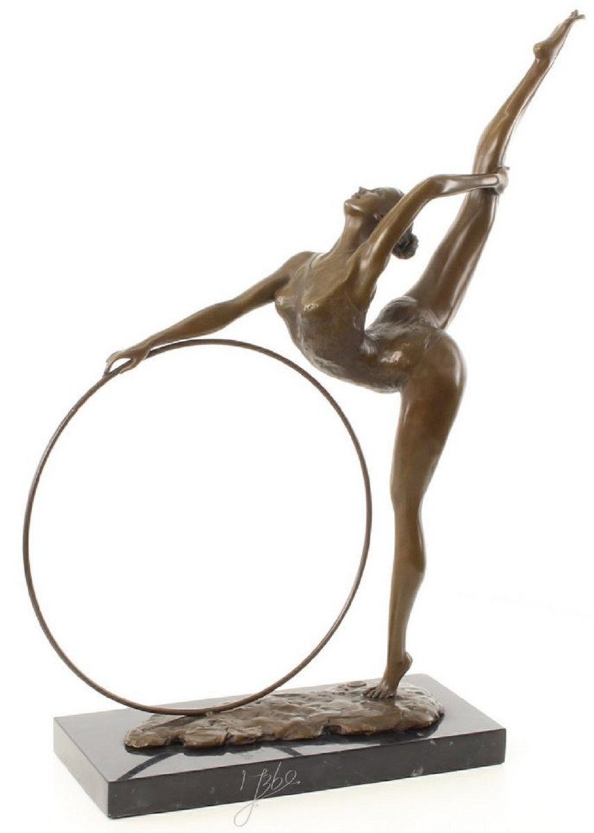 Casa Padrino Dekofigur Luxus Bronzefigur Schwarz x Hula / cm Bronze H. Bronze Deko Marmorsockel 46,2 57 Tänzerin Skulptur - Hoop x 14,2 mit