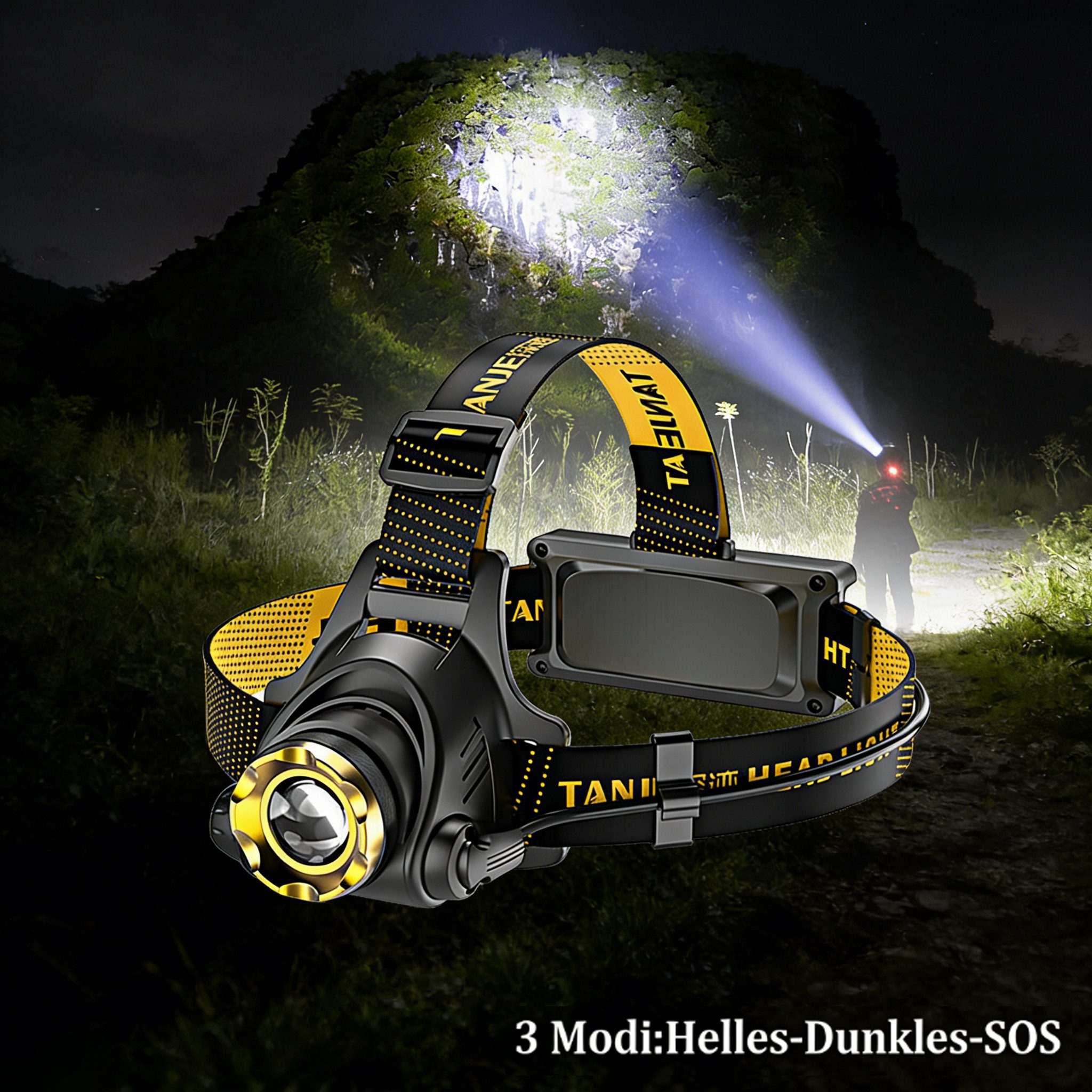 wohnTRAUM24 LED Stirnlampe LED Stirnlampe Wiederaufladbare 3 Modi verstellbare Kopfbänder, 3 Beleuchtungsmodi (Hell/Dunkel/SOS)