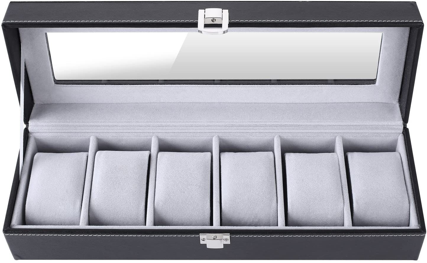 Femor Uhrenbox, für 6 Uhren, mit Glasfenster, Uhrenaufbewahrung,Watch Box,Uhrenkasten