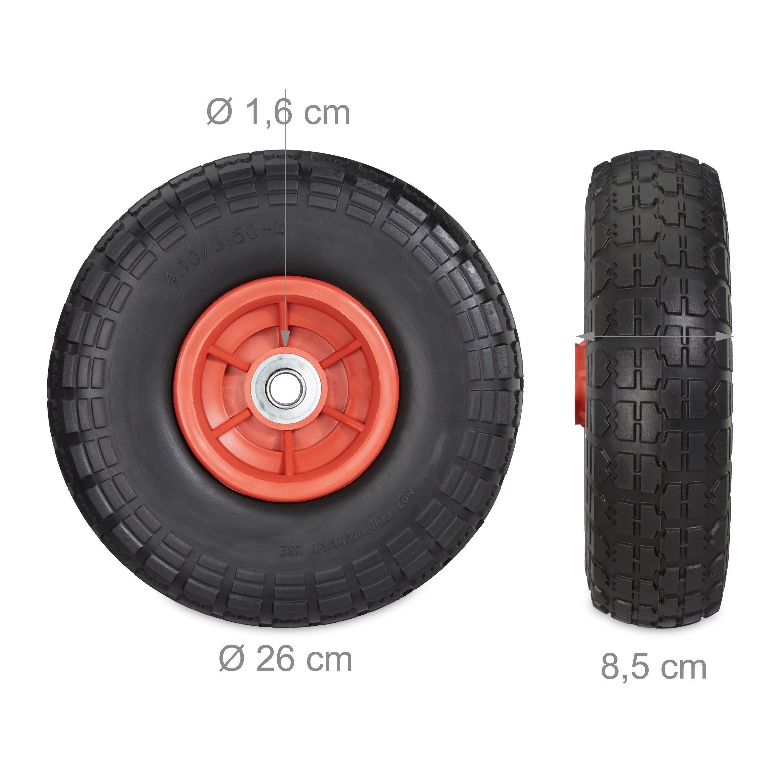 relaxdays Sackkarren-Rad Sackkarrenrad PU 2er Set 4.1/3.5-4 (2 St), Schwarz-Rot – Bild 4 von 5