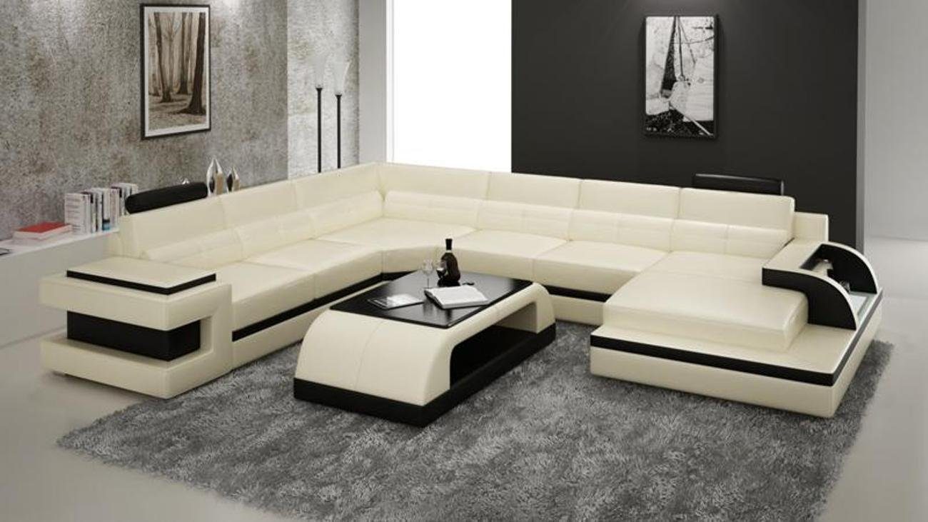 JVmoebel Ecksofa, Ecksofa Couch Sofa LED Wohnlandschaft Polster Garnitur Weiß/Schwarz