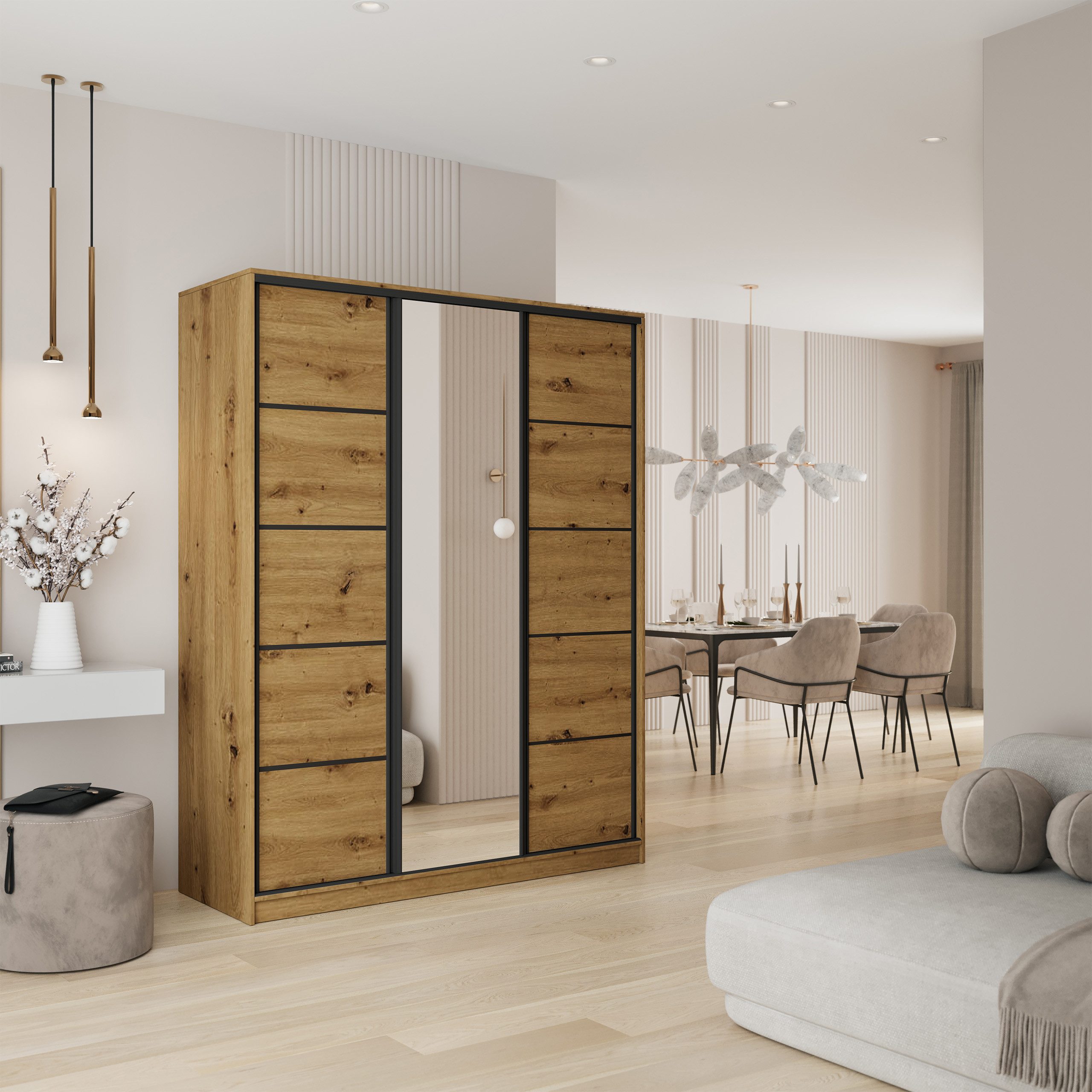 Masseno Schwebetürenschrank PINA Kleiderschrank mit Spiegel und Schubladen günstig online kaufen