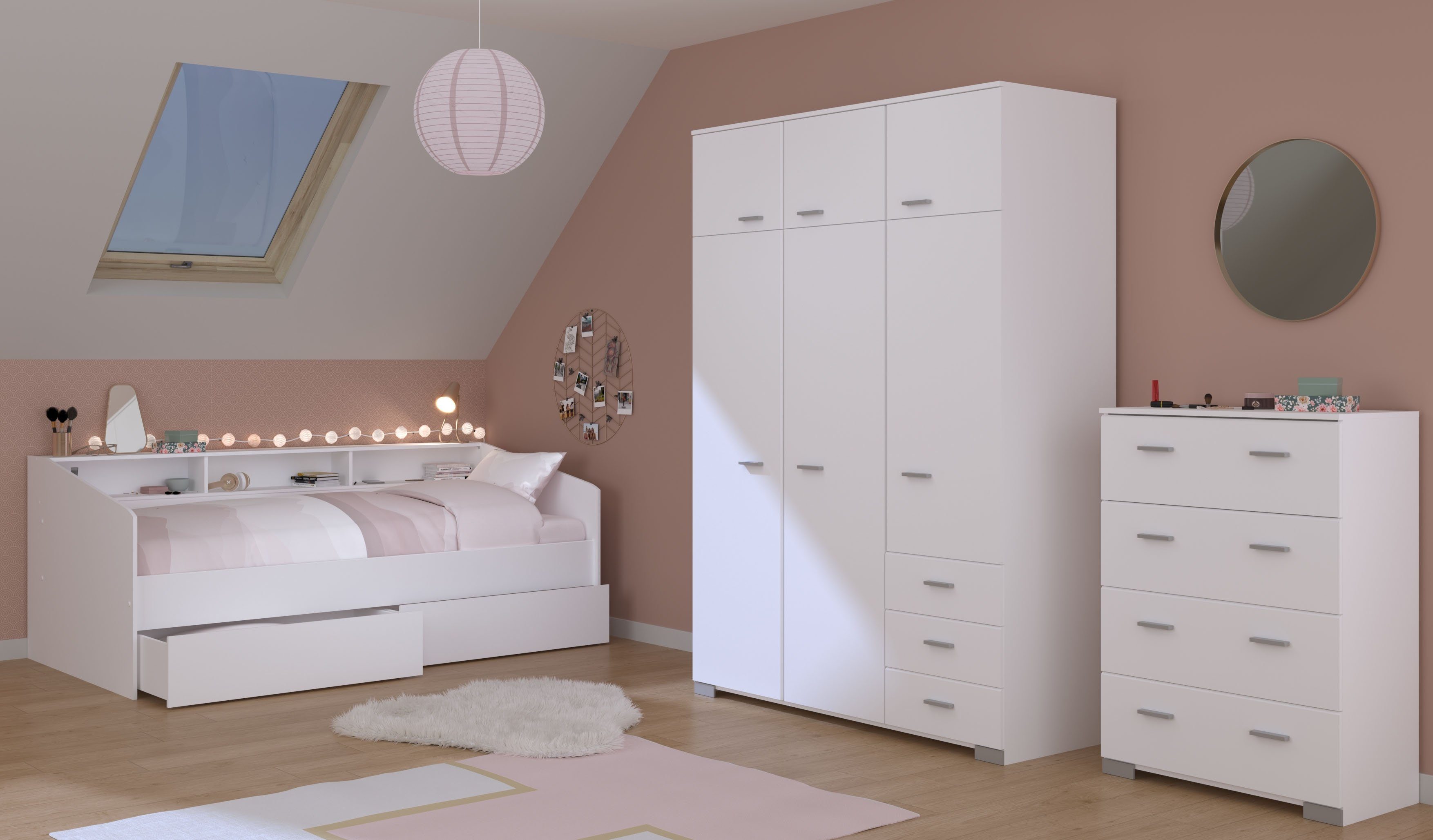 Parisot Jugendzimmer-Set Sleep 41, (Set, 4-tlg), Rückwände der Fächer am Bett drehbar