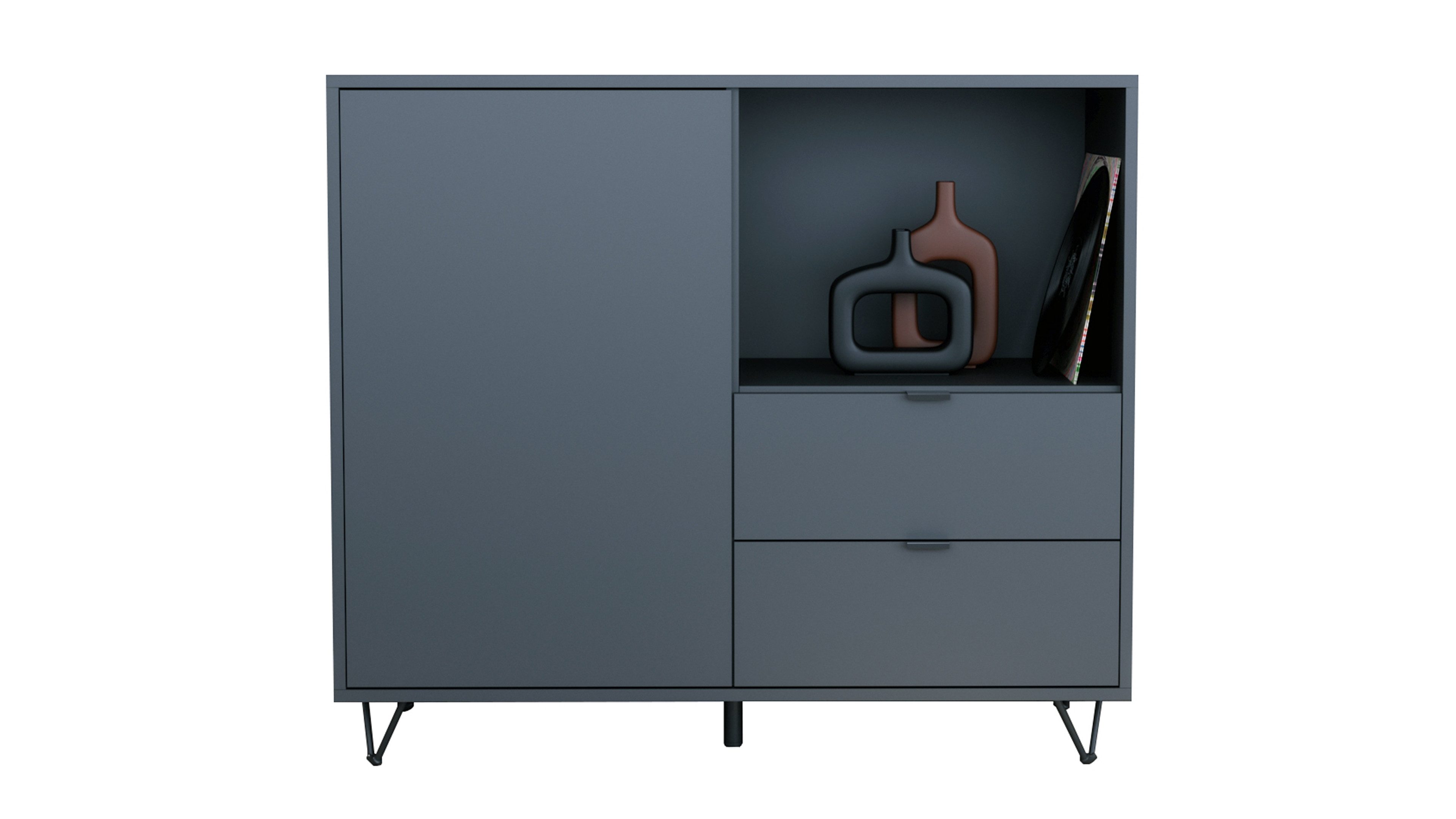 Vladon Kommode Marino (Kommode mit 1 Tür Anthrazit matt, 2 Schubladen Anthrazit matt, Made in Germany), Korpus Anthrazit matt (103 x 90,5 x 37 cm)