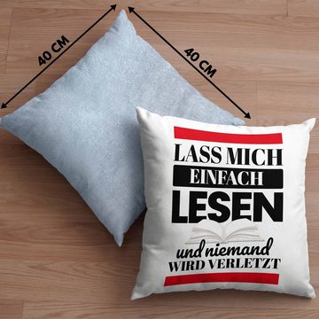 Trendation Dekokissen Trendation - Leseratte Geschenk Kissen Lass Mich Einfach Lesen Bücher Lesen Bücherwurm Geschenk Spruch Lesen Dekokissen mit Füllung 40x40