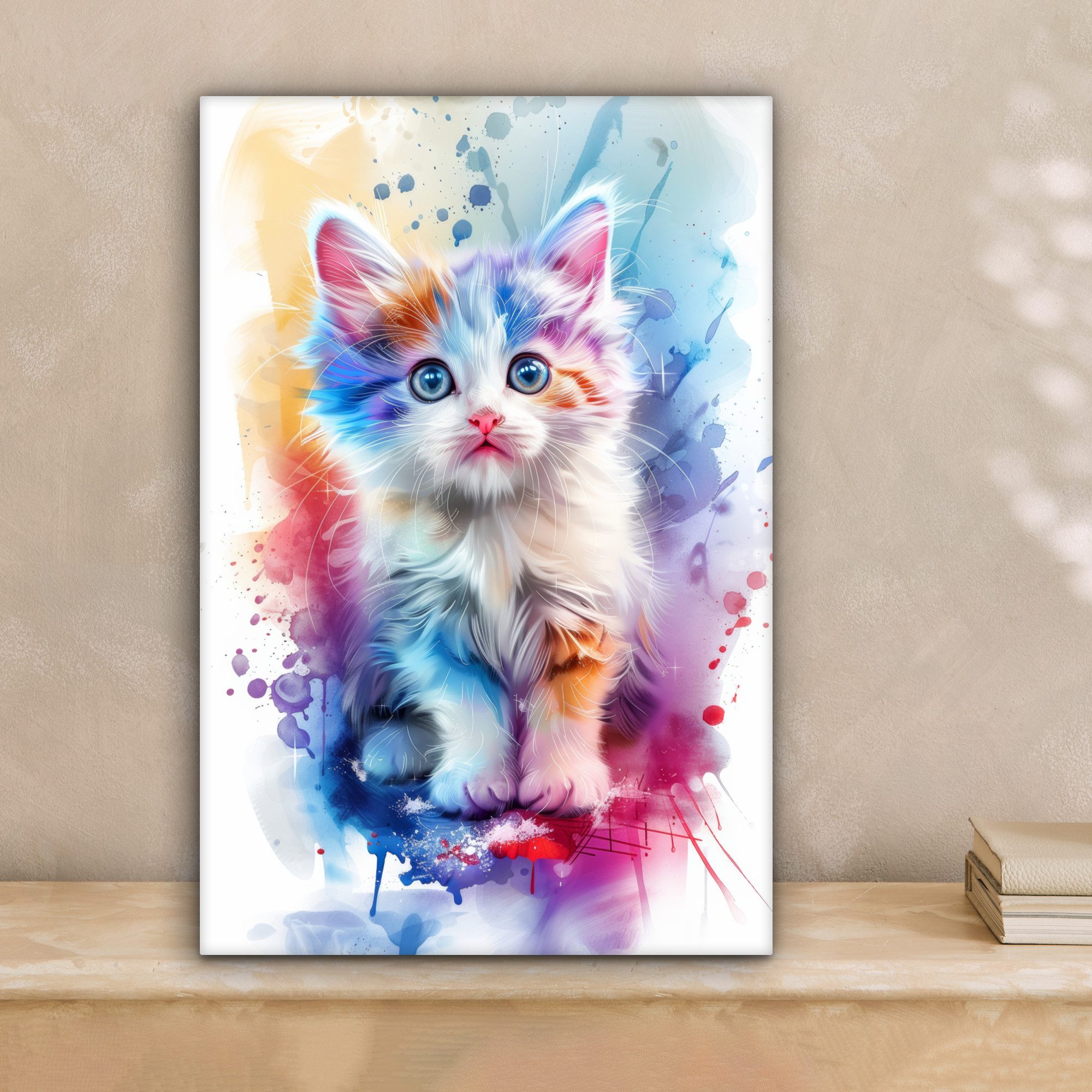 OneMillionCanvasses® Leinwandbild Katze - Farbenfroh - günstig online kaufen