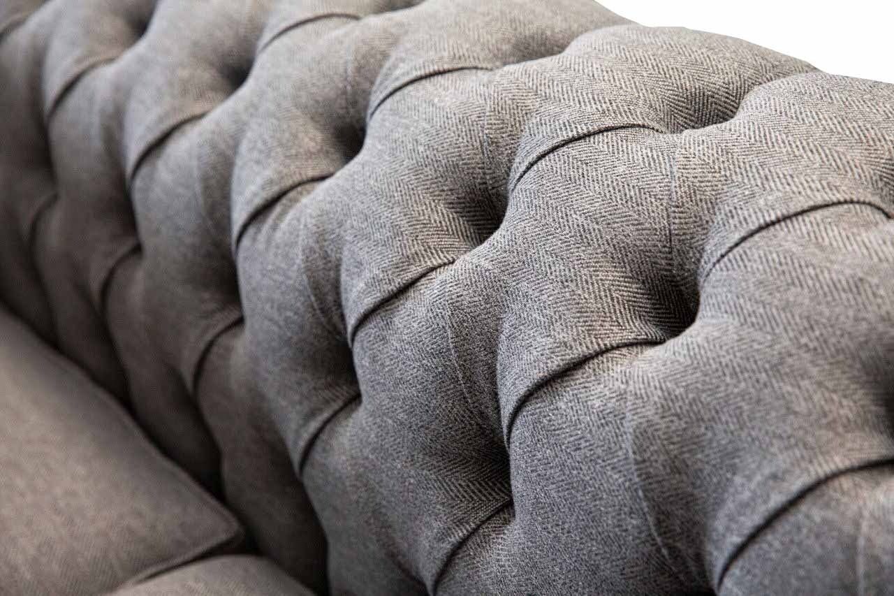 2 Couch Einrichtung JVmoebel Sofa Sitzmöbel Chesterfield Sofa In Europe Sitz Textil Graue, Made Büro