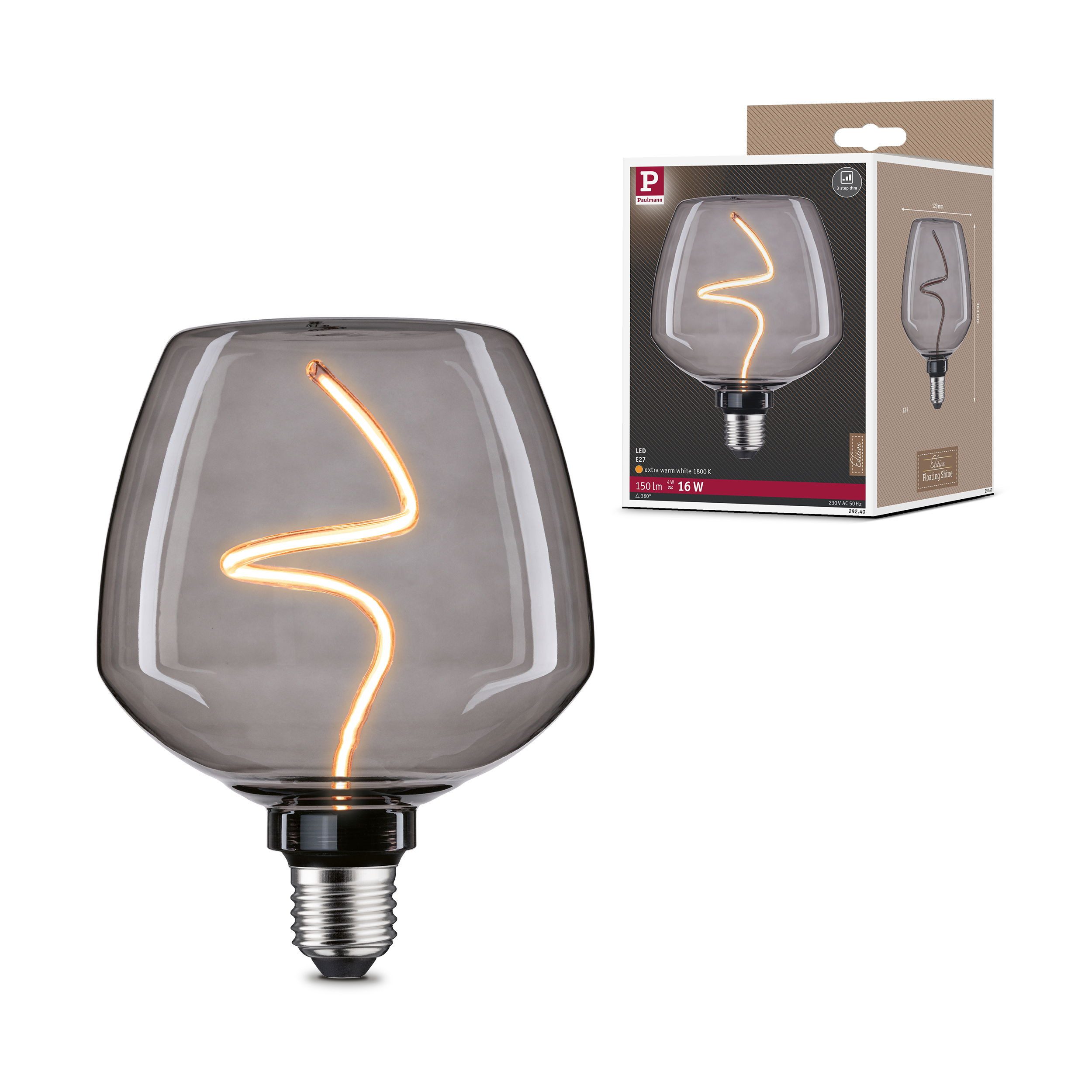 Paulmann LED-Leuchtmittel Floating Shine G125 V2 150lm 4W 1800K Smoke 230V, E27, 1 St.
