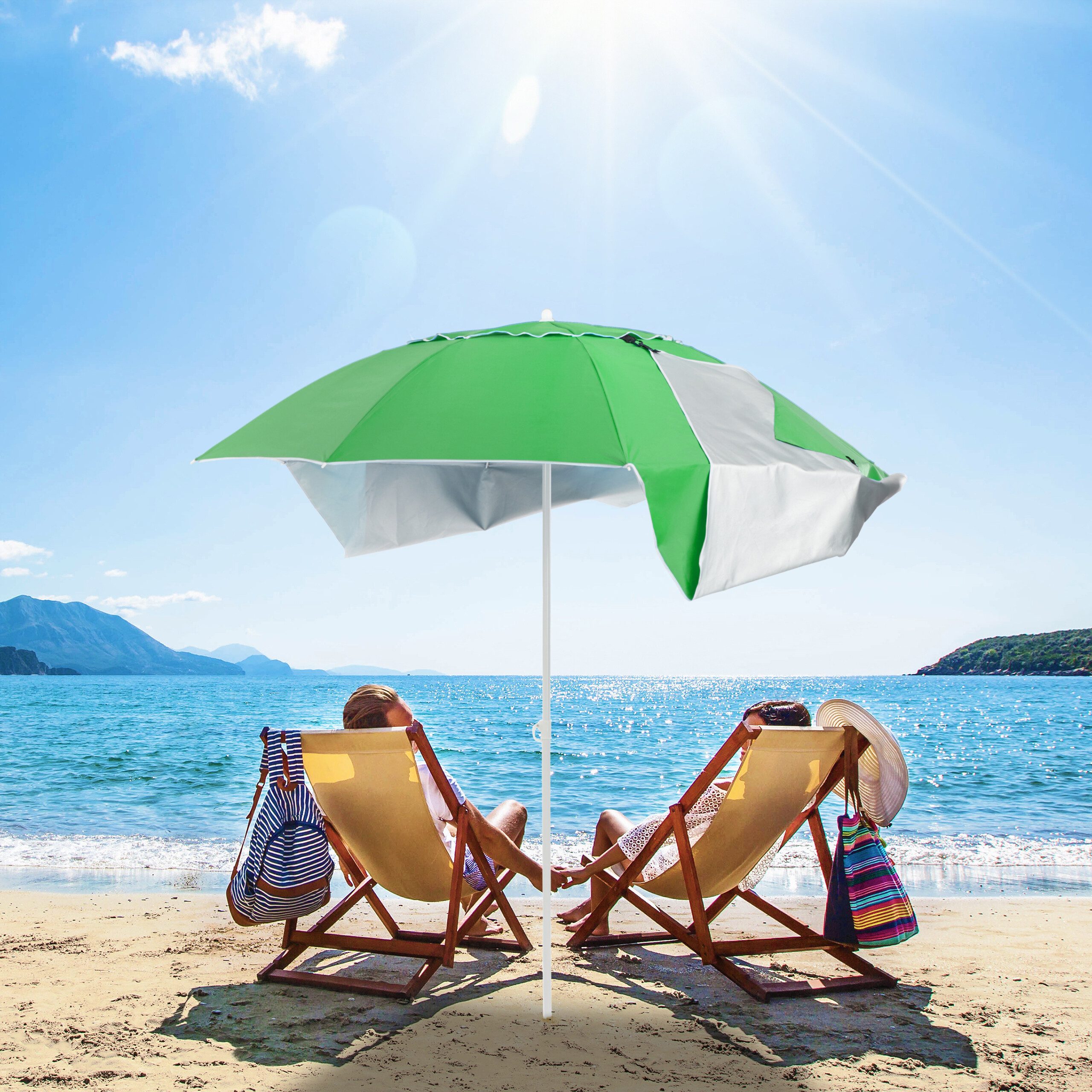 relaxdays Sonnenschirm Strandmuschel grü günstig online kaufen