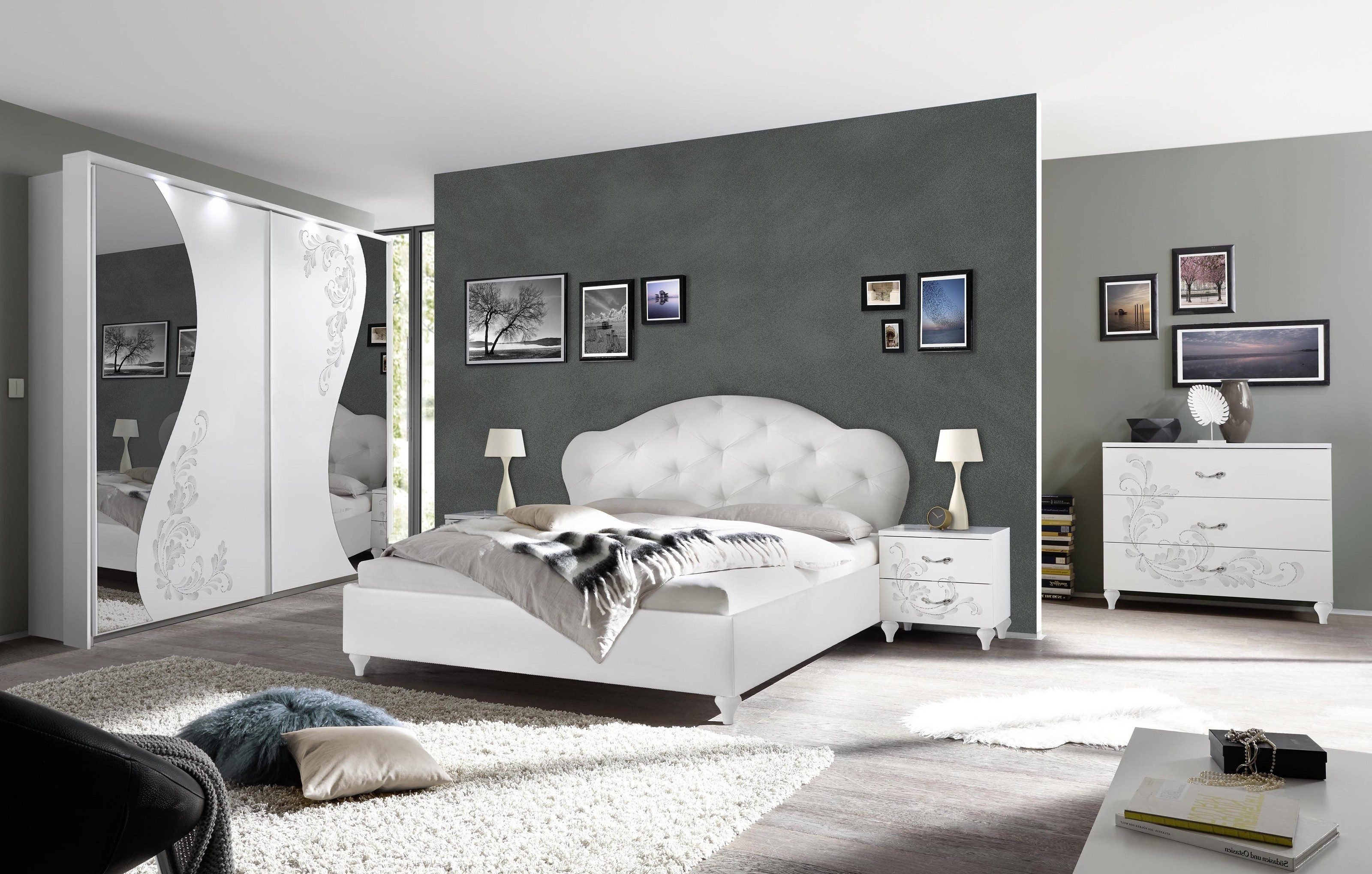 möbelando Kommode Noella (BxHxT: 104x92x46 cm), in Weiss Melamin mit Siebdruck mit 3 Schubladen