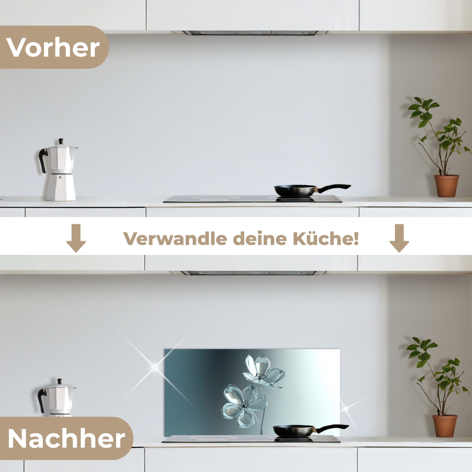 KitchenYeah Küchenrückwand selbstklebend (keine Folie) Kristall - Blumen - Grau, (1-tlg), Küchenrückwand, Spritzschutz, Kitchen, 60x30 cm – Bild 4 von 5