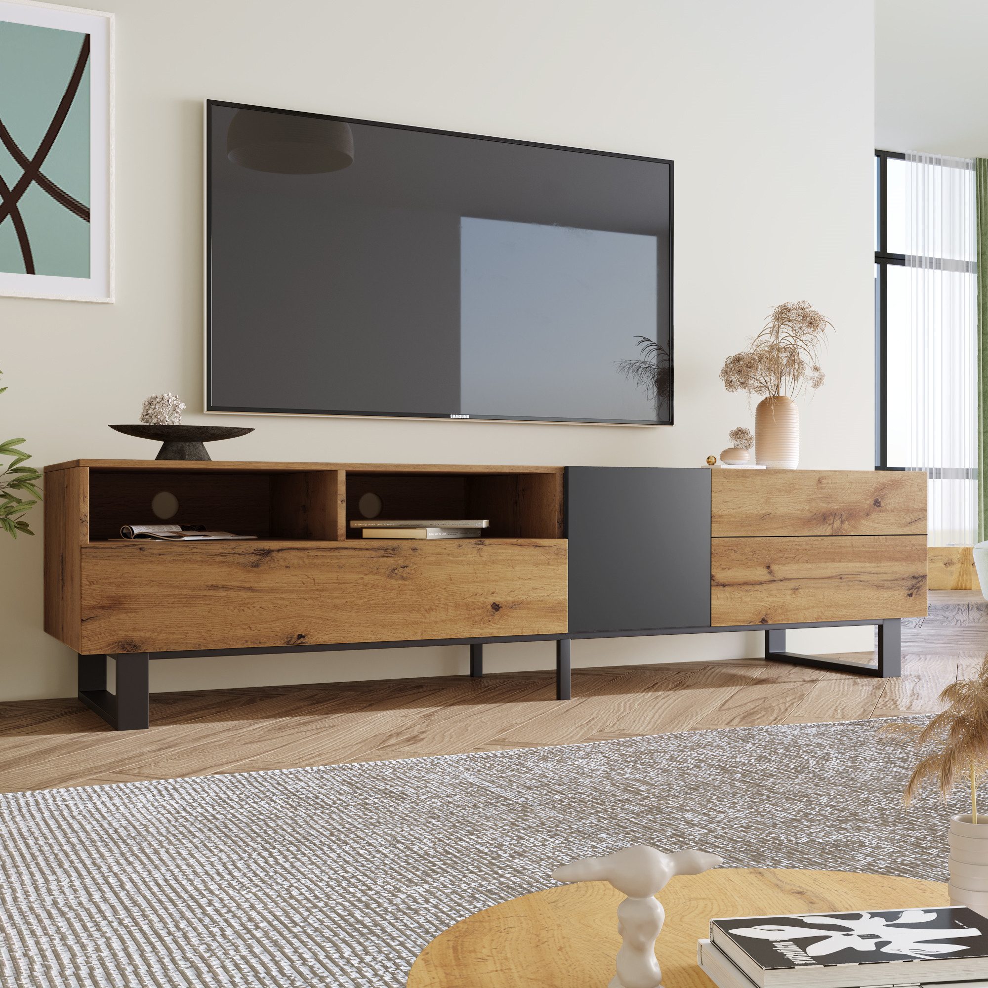 Fine Life Pro TV-Schrank Moderner Farbblock-TV-Ständer TV-Ständer aus Holz 180 cm