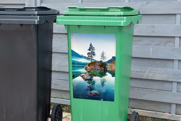 MuchoWow Wandsticker Berge - See - Bäume - Natur - Wasser (1 St), Mülleimer-aufkleber, Mülltonne, Sticker, Container, Abfalbehälter