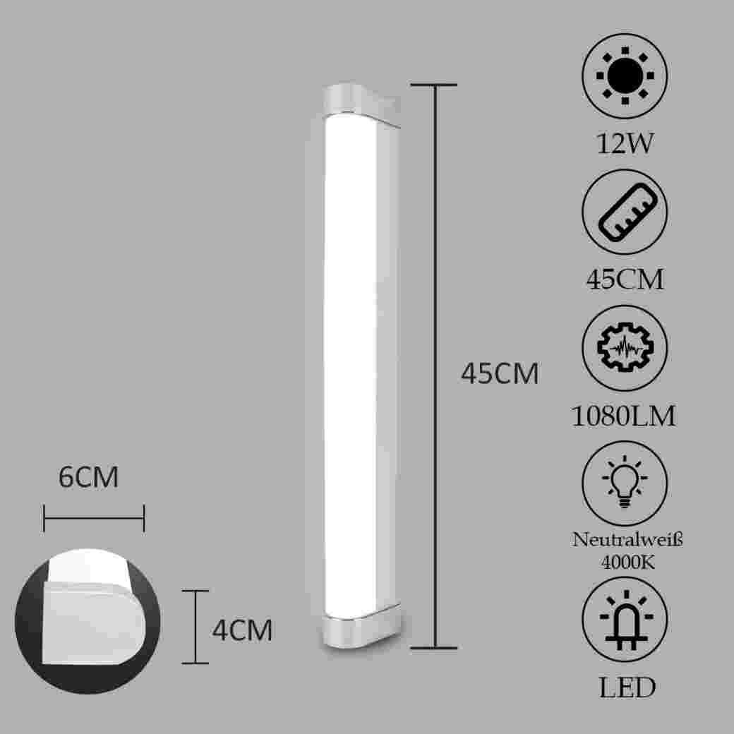 Wasserdicht LED integriert, ZMH 45CM Spiegelleuchte fest Kaltweiß IP44, LED Wandlampe