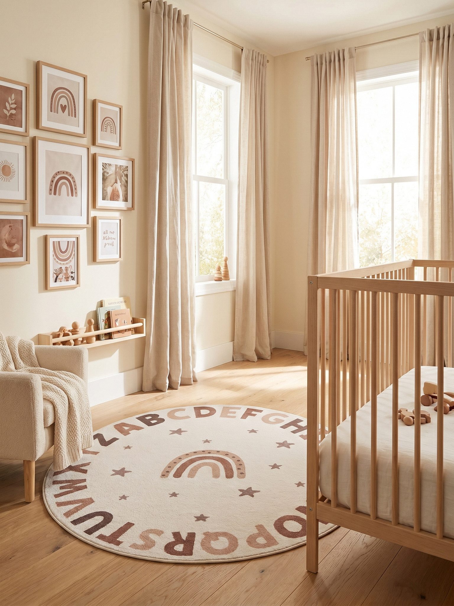 KADIMA DESIGN Kinderteppich TINO Kinderteppich Waschbar Kinderzimmer Schadstoffgeprüft, Rund, Höhe: 10 mm, Creme, 120x120 cm, Kinderteppich Waschbar Spielteppich