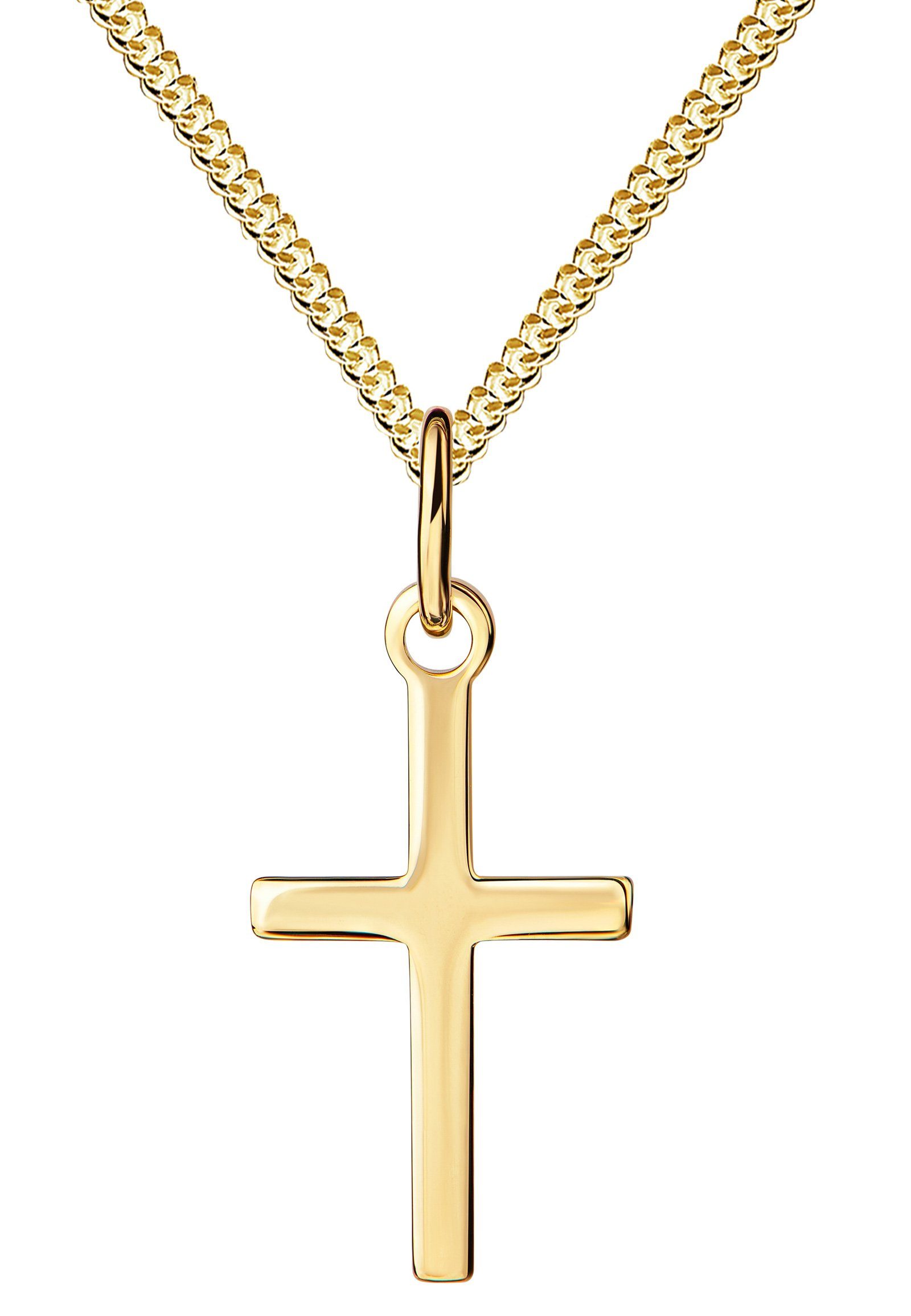 JEVELION Kreuzkette Taufkreuz Kreuz-Anhänger aus 585 Gold 14 Karat / 14k (Goldkreuz, für Kinder - Mädchen), Mit Kette - Länge wählbar 36 - 70 cm. Made in Germany