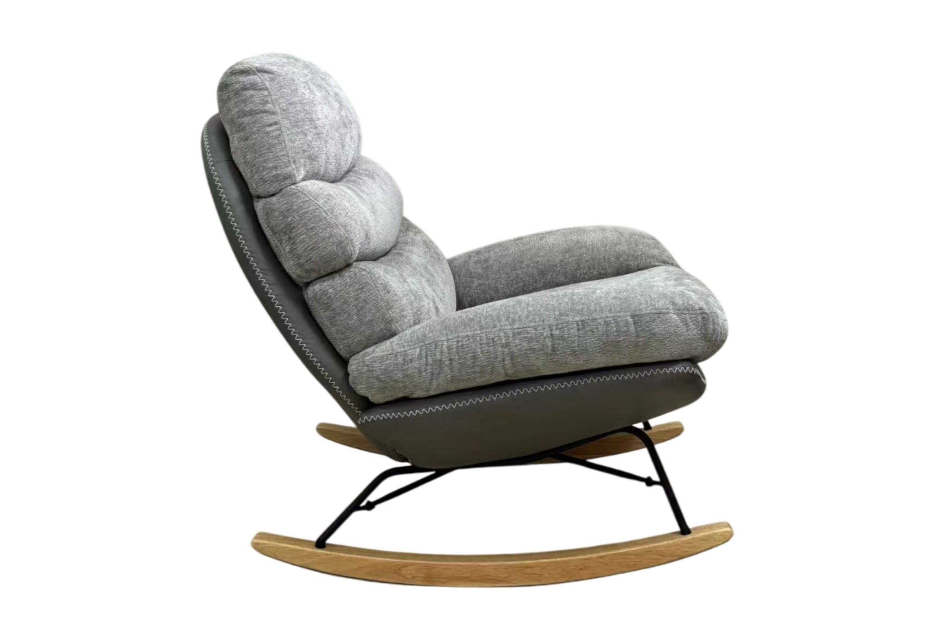 Robas Lund Schaukelstuhl, Grau Chenille?Optik m. Kufen?Gestell Eiche 80x93x98 cm