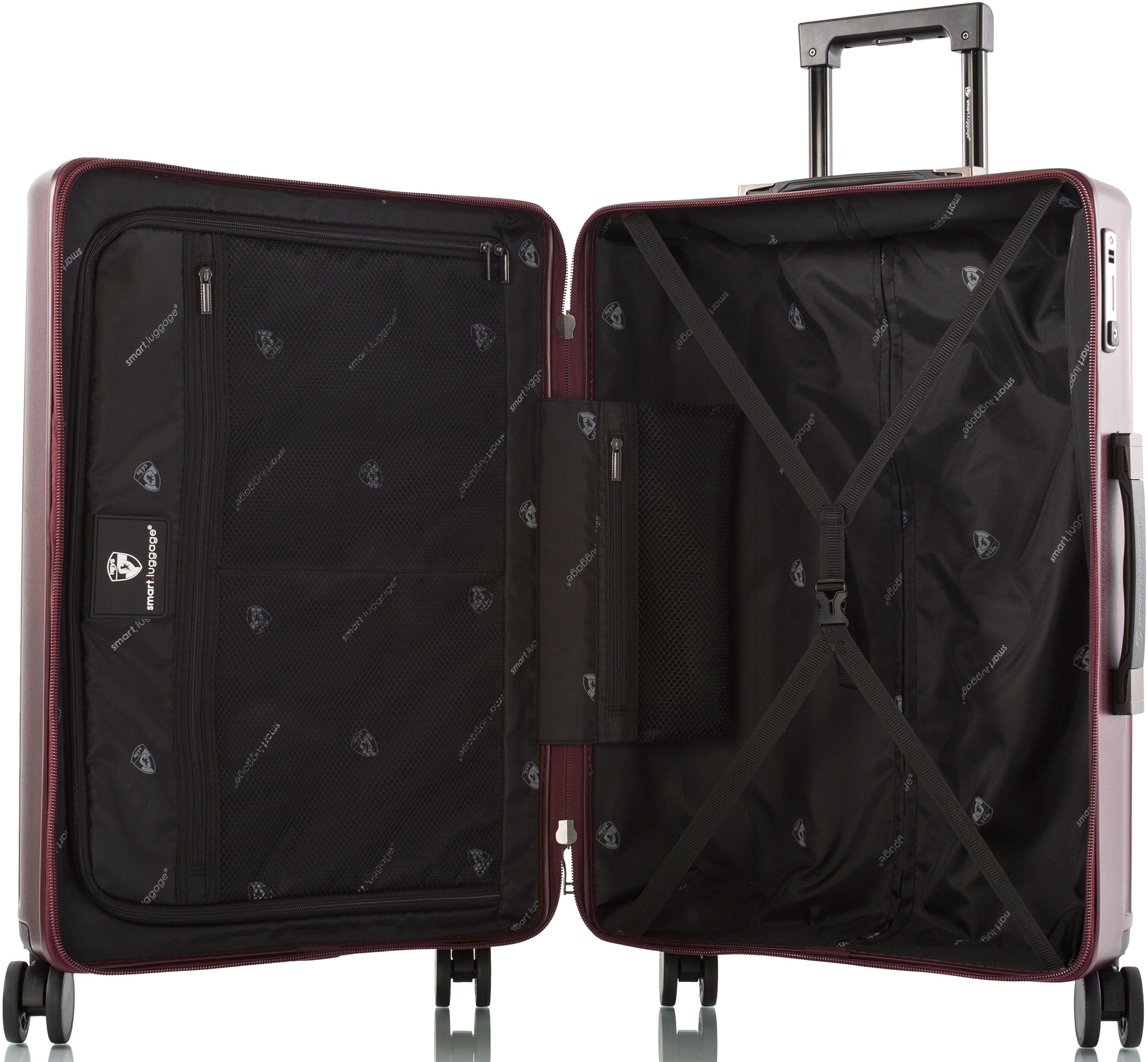Damen Trolleys Heys Hartschalen-Trolley Smart Luggage®, 53 cm, Burgund, 4 Rollen, vollständig venetztes High-End-Gepäck mit App-