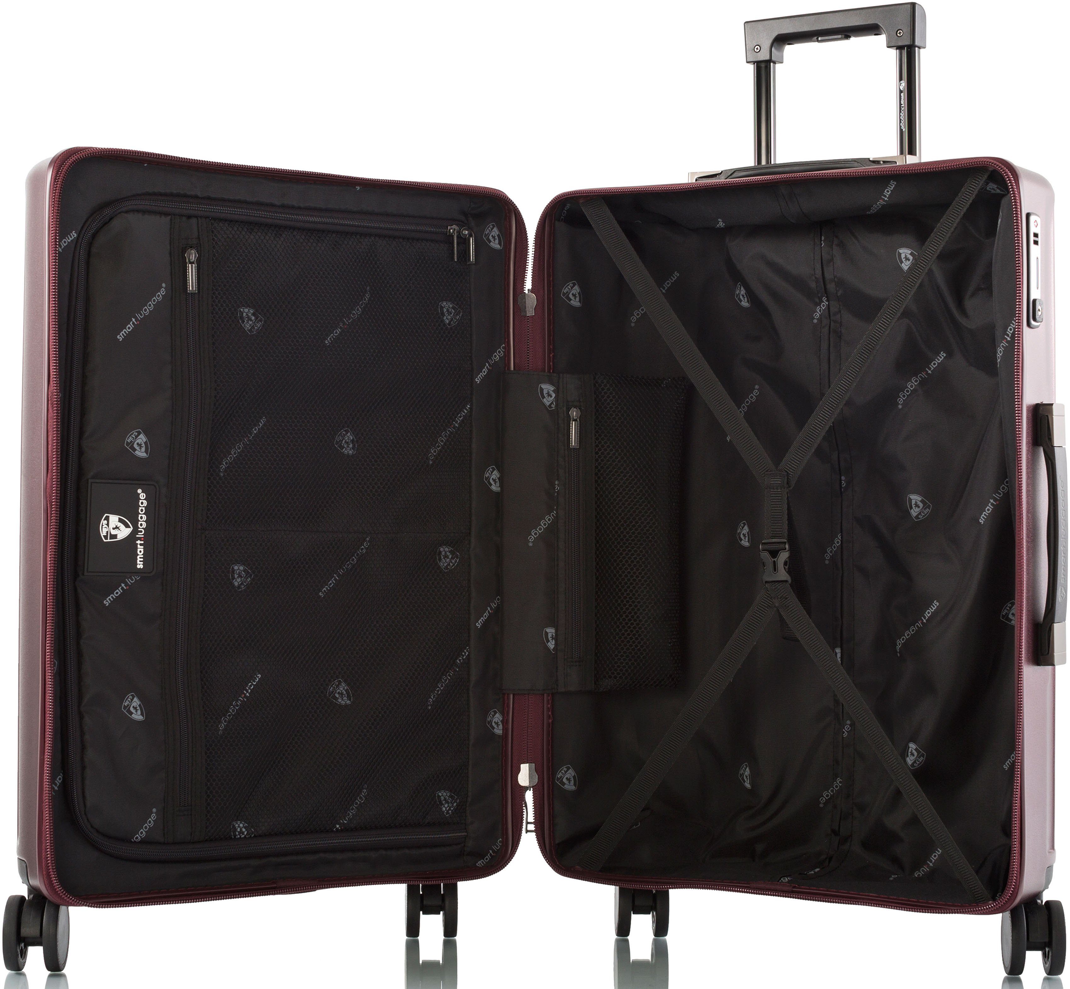 Luggage®, vollständig venetztes cm, 53 App-Funktion Burgund, Hartschalen-Trolley Heys mit 4 Rollen, High-End-Gepäck Smart