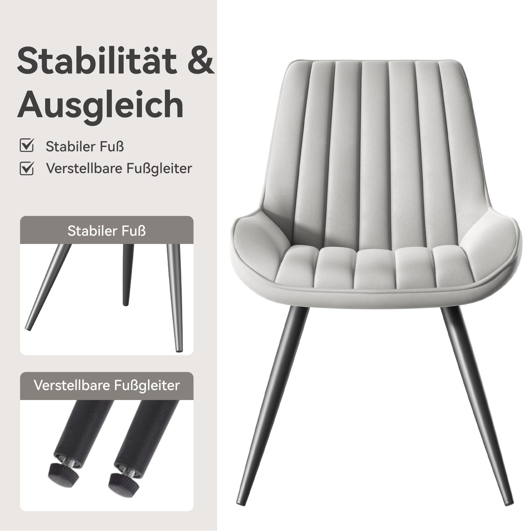 HawthyHome Esszimmerstuhl Stuhlset – Polsterstühle, Moderner Küchenstuhl (2 St), mit Ergonomischer Rückenlehne und Metallbeinen – Bild 5 von 5