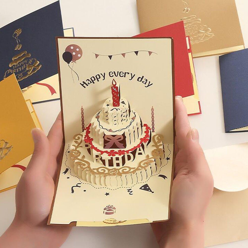 Zum Weihnachtskarte 3D-Grußkarte Geburtstag, red Zum Faltbare Glückwunschpostkarte Blusmart