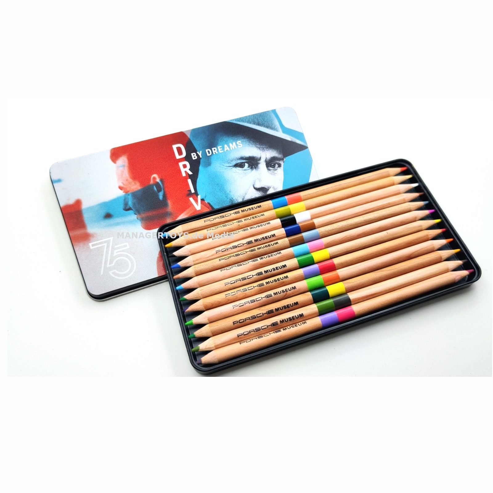 Porsche Buntstift 12 er Set 24 Farben DRIVEN BY DREAMS Jubiläum Holz Farbstifte