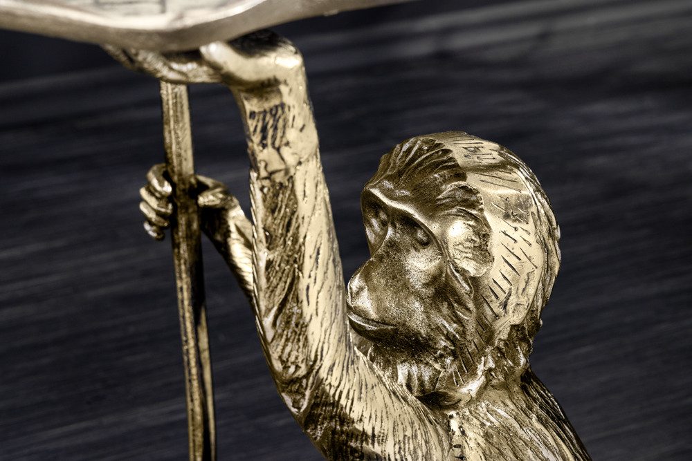riess-ambiente Beistelltisch WILDLIFE MONKEY 60cm gold antik · Wohnzimmertisch aus Metall (Einzelartikel, 1-St), rund · handmade · Affen-Statue · Urban Jungle Design