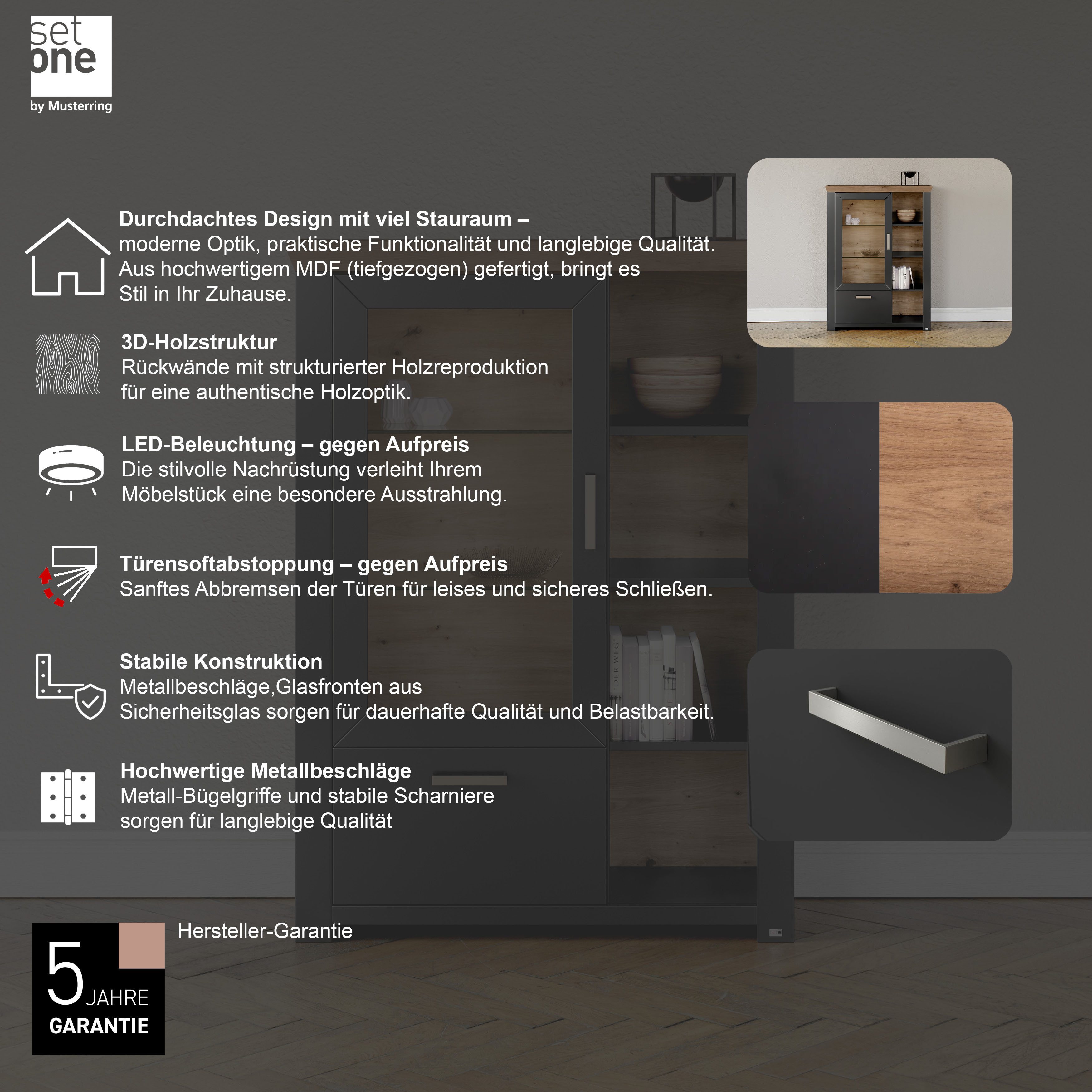 set one by Musterring Highboard York, Typ 13 und 14, mit Glastür und Schubkasten, 3 Farbvarianten, B 105 cm