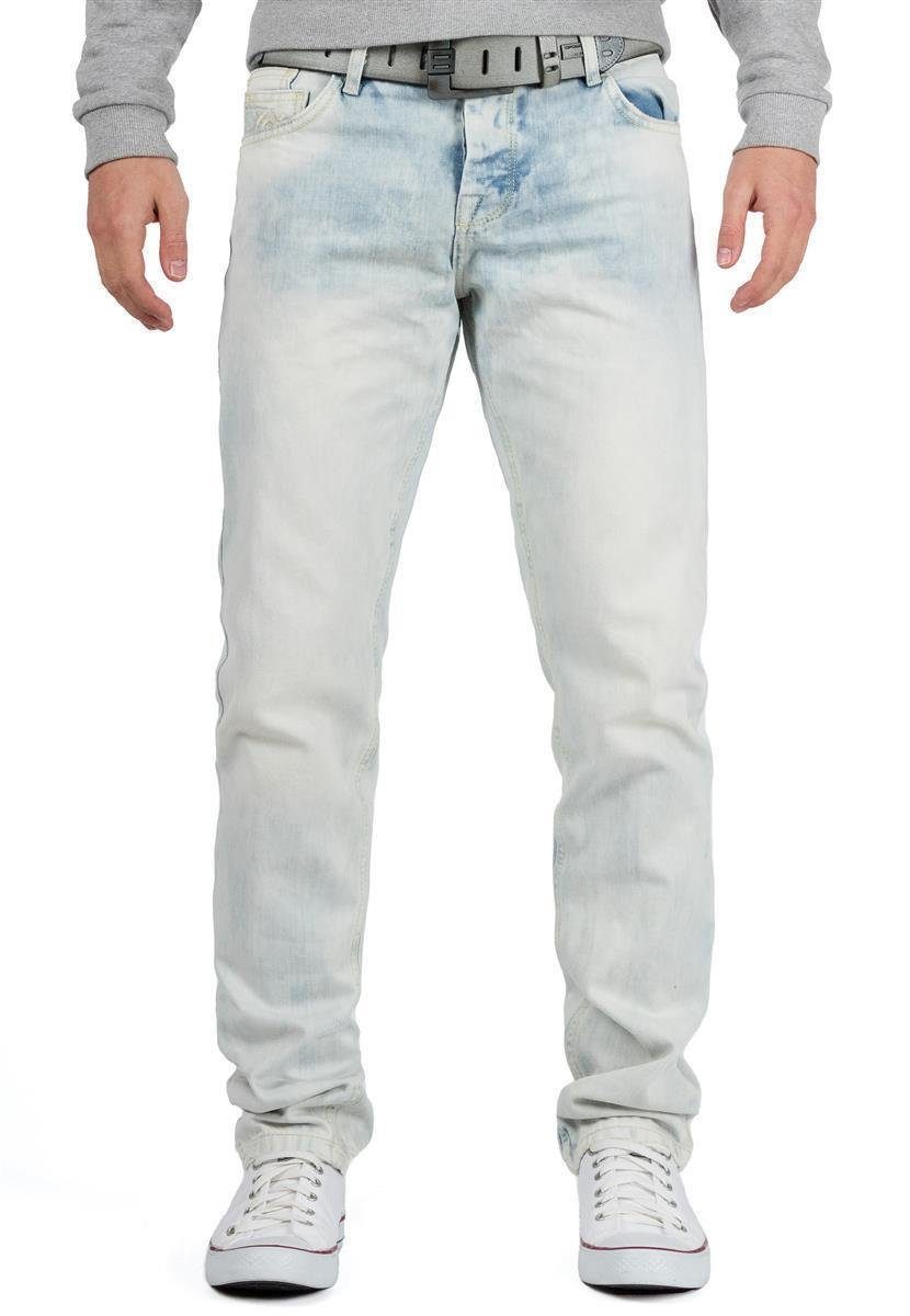 Cipo & Baxx 5-Pocket-Jeans Hose BA-CD319X Hellblau W28/L32 mit dicker Ziernaht und Logo | Straight-Fit Jeans