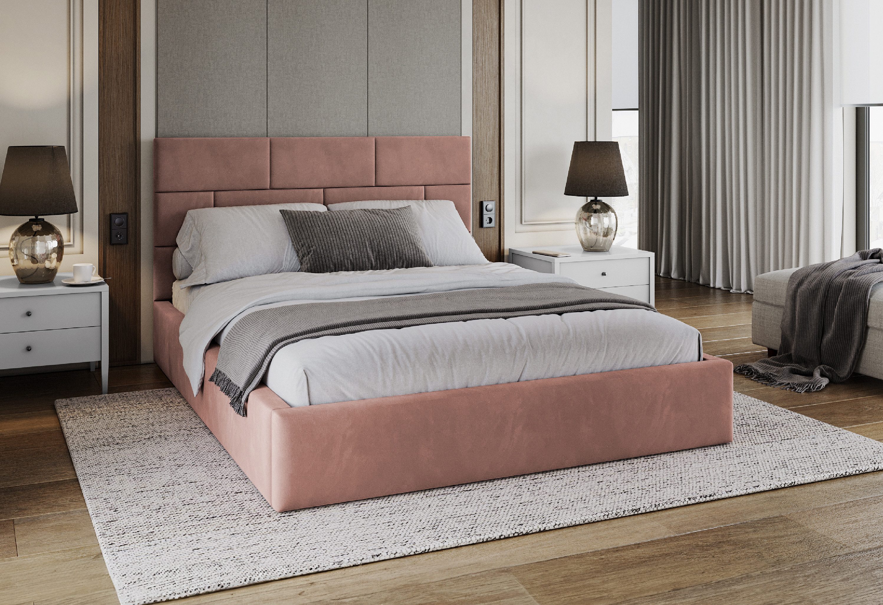 FDM Polsterbett ALA modern mit Bettkasten MADE IN EU - mit hochwertigem Paris Bezug (verfügbar 90x200 120x200 140x200 160x200 180x200cm, Bettrahmen, Bett, mit großen gepolsterten Kopfteil, mit Bettkasten zum aufklappen), Hebbarer Metallrahmen, Bettkasten, mit/ohne Matratze